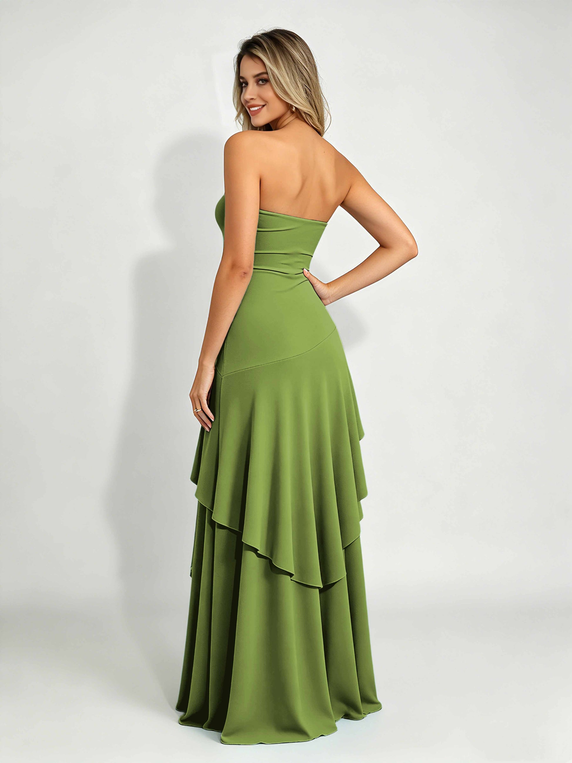 Spandex Tiered Ruffle Prom Dress High Low Homecoming Dresses