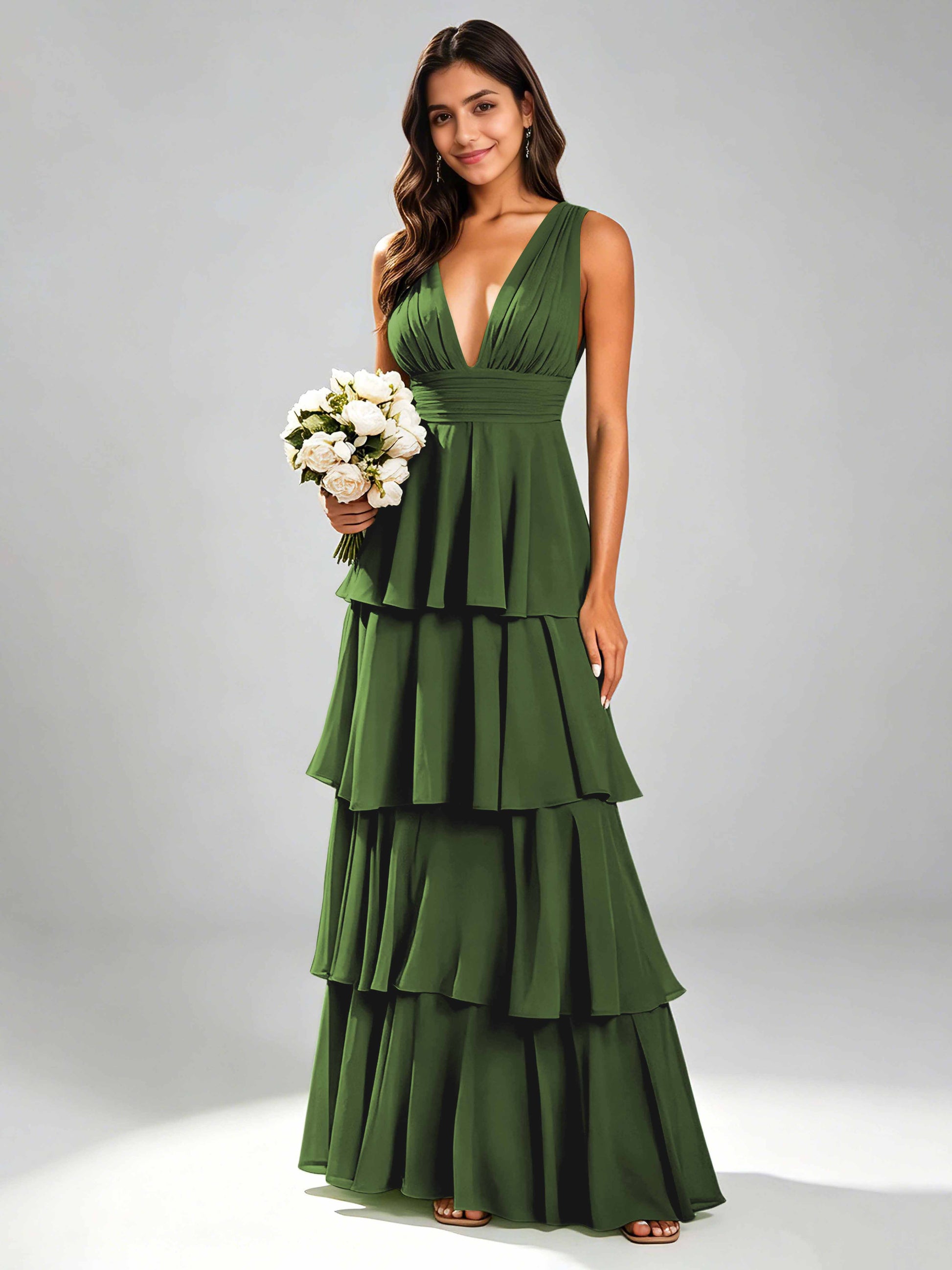Tiered Chiffon Bridesmaid Dress for Wedding Garden Party