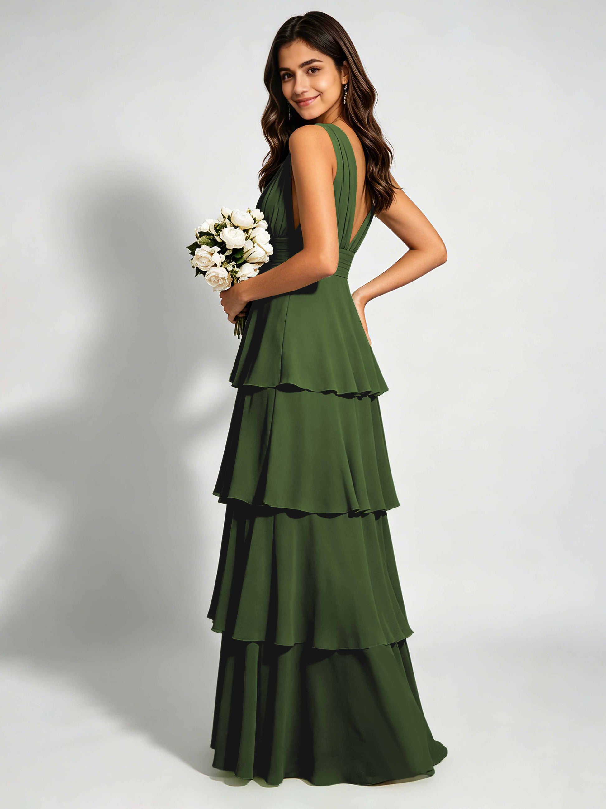 Tiered Chiffon Bridesmaid Dress for Wedding Garden Party