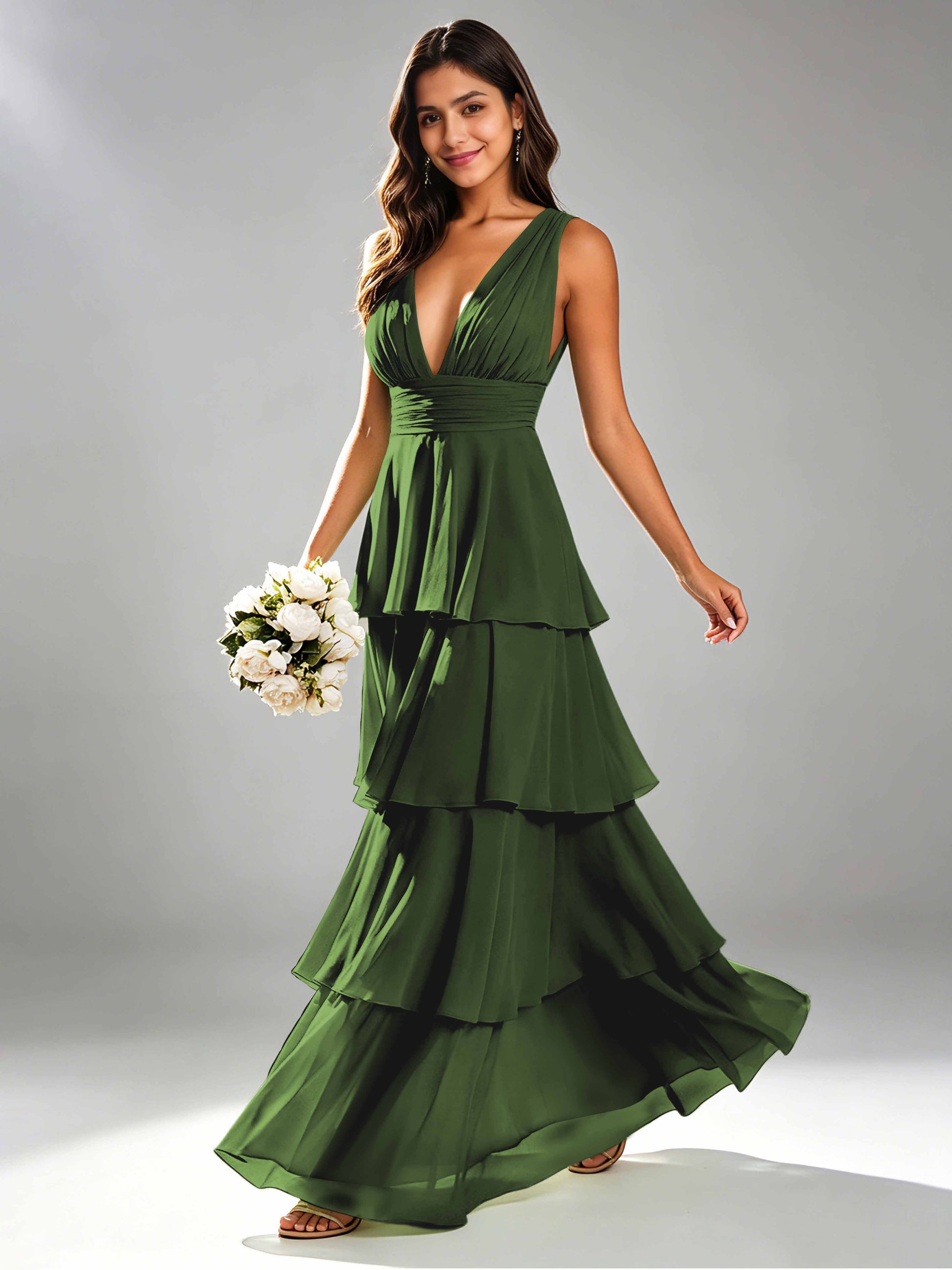 Tiered Chiffon Bridesmaid Dress for Wedding Garden Party