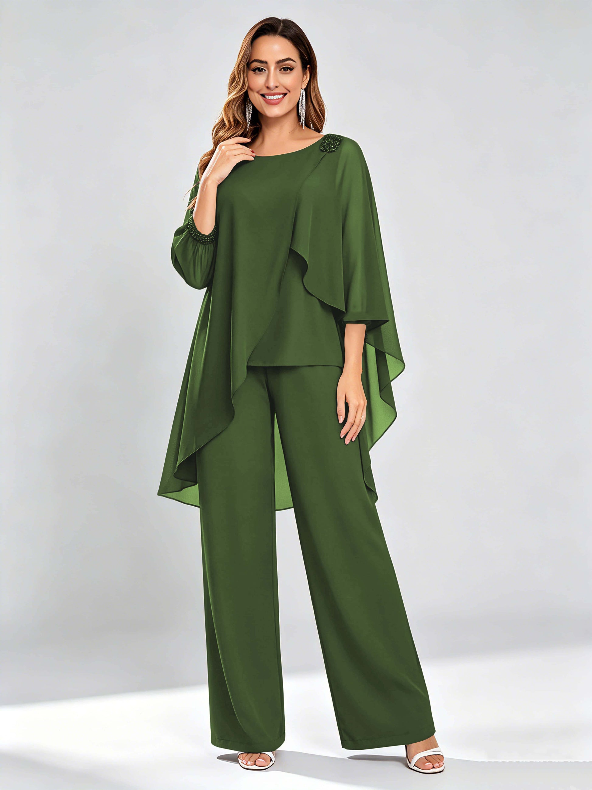 Asymmetric Chiffon 2 Pieces Mother of The Bride Pant Suits