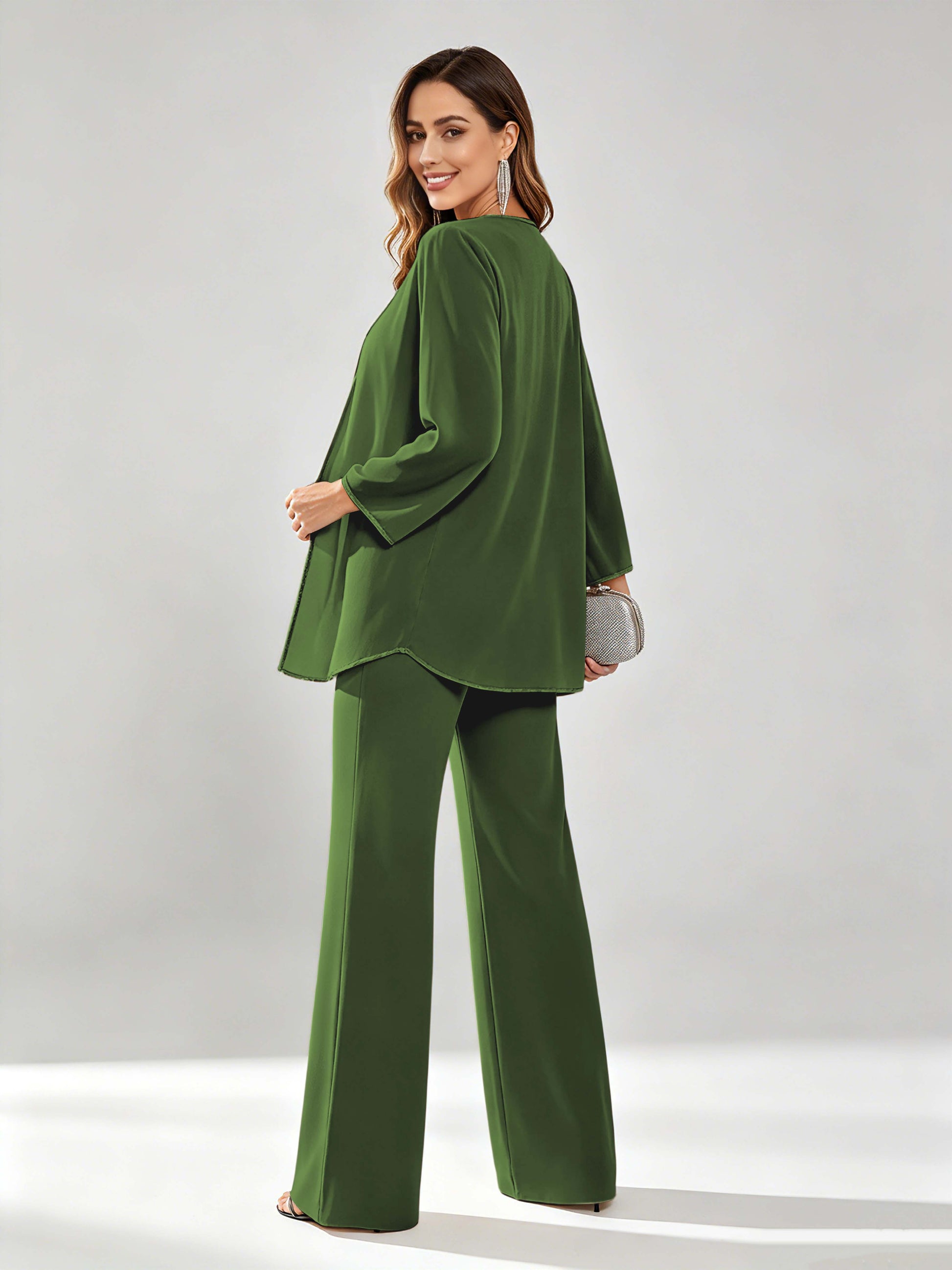 Chiffon Sequin 3 Pieces Mother of The Bride Pant Suits for Women