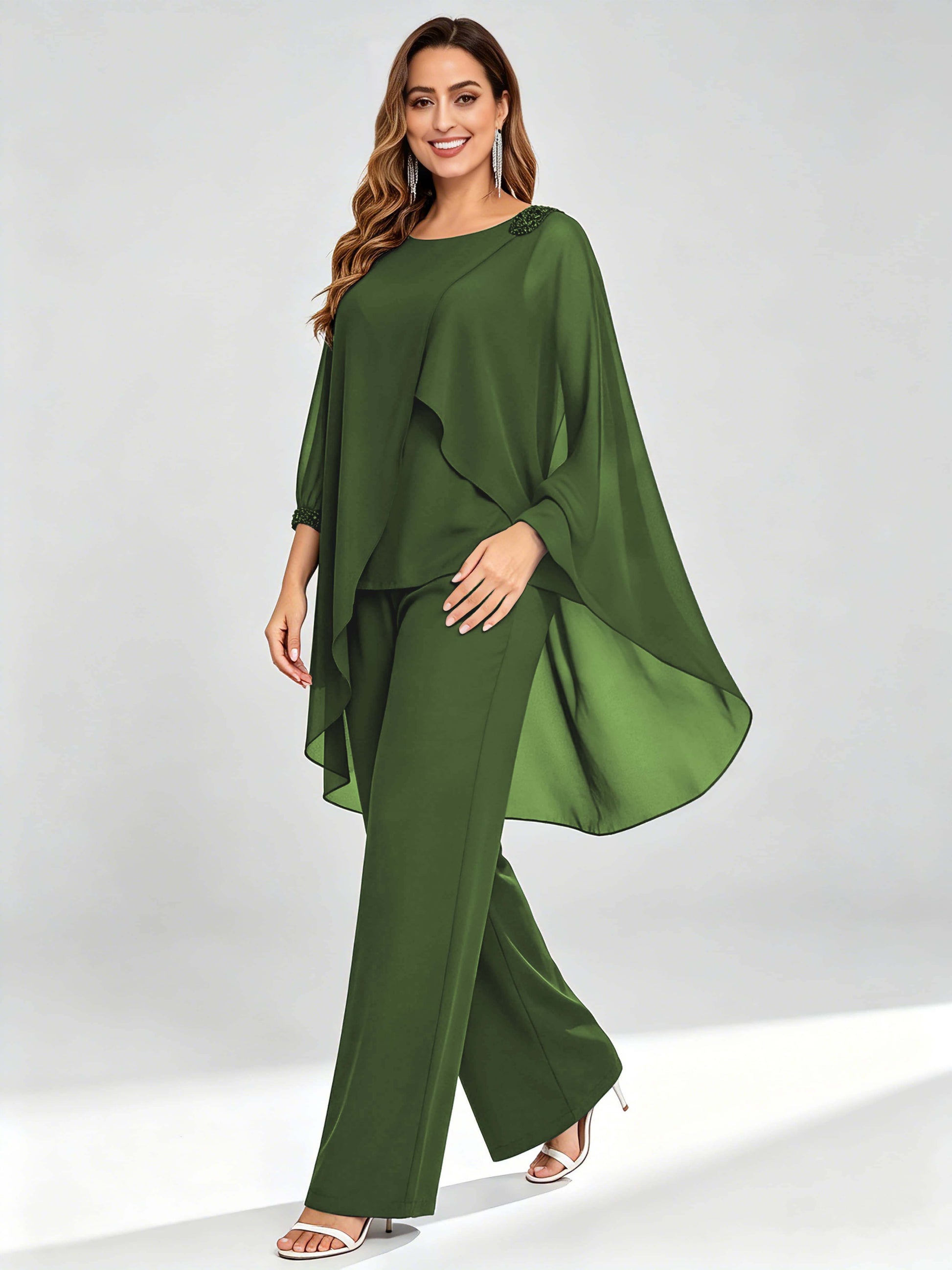 Asymmetric Chiffon 2 Pieces Mother of The Bride Pant Suits