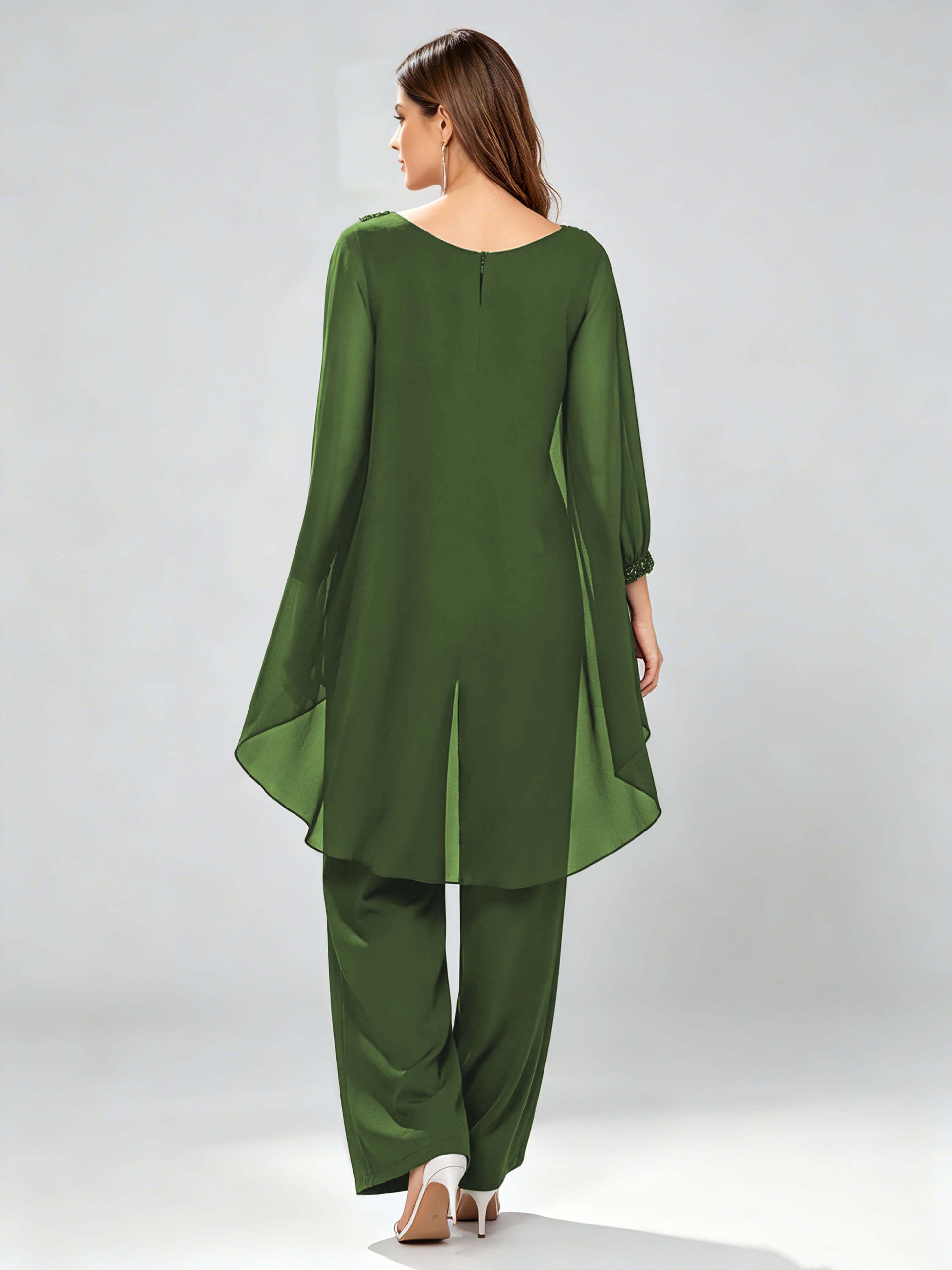 Asymmetric Chiffon 2 Pieces Mother of The Bride Pant Suits
