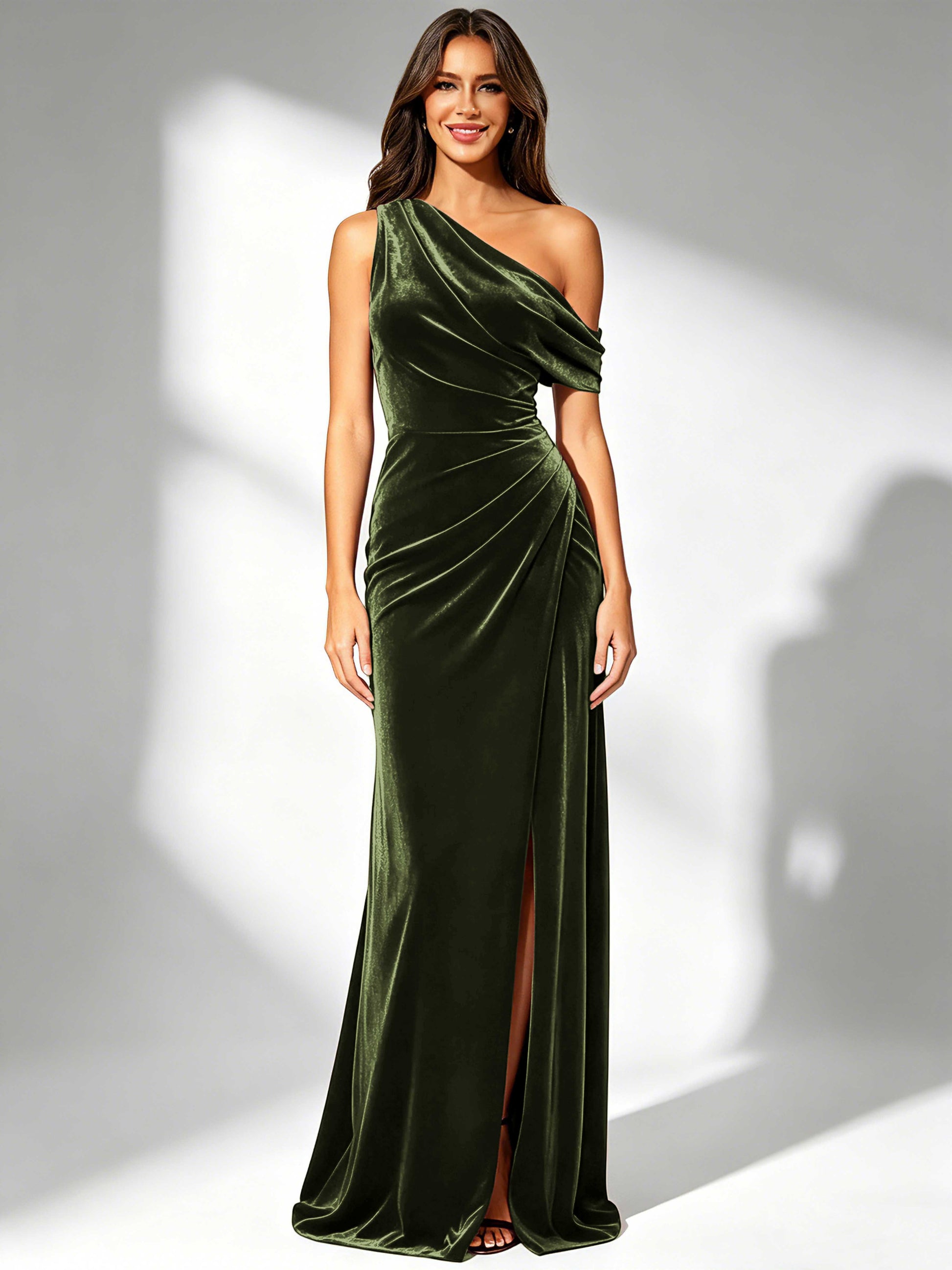 One Shoulder Velvet Bridesmaid Dresses for Women