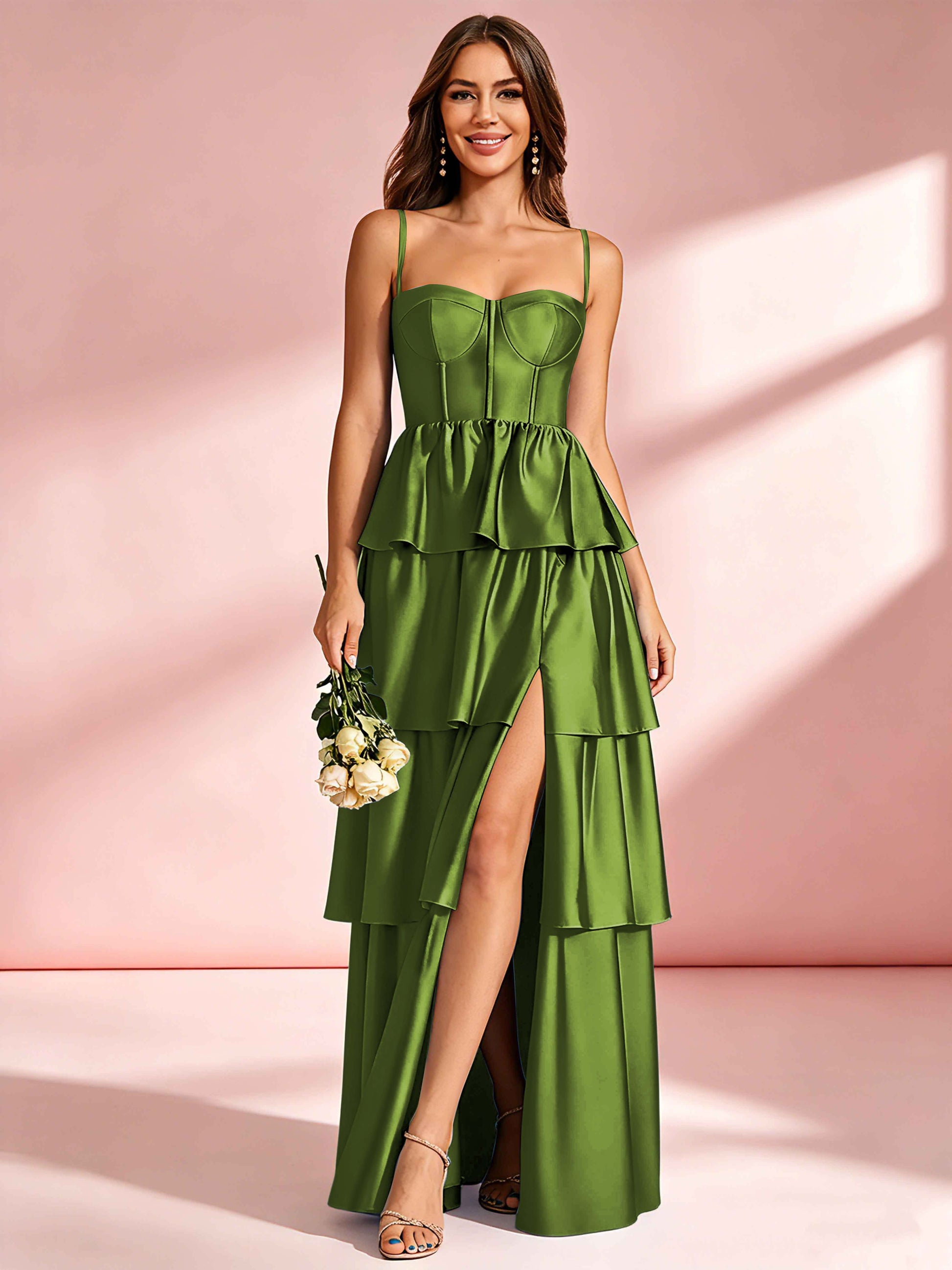 Satin Tiered Corset Bridesmaid Dresses Formal Evening Gown