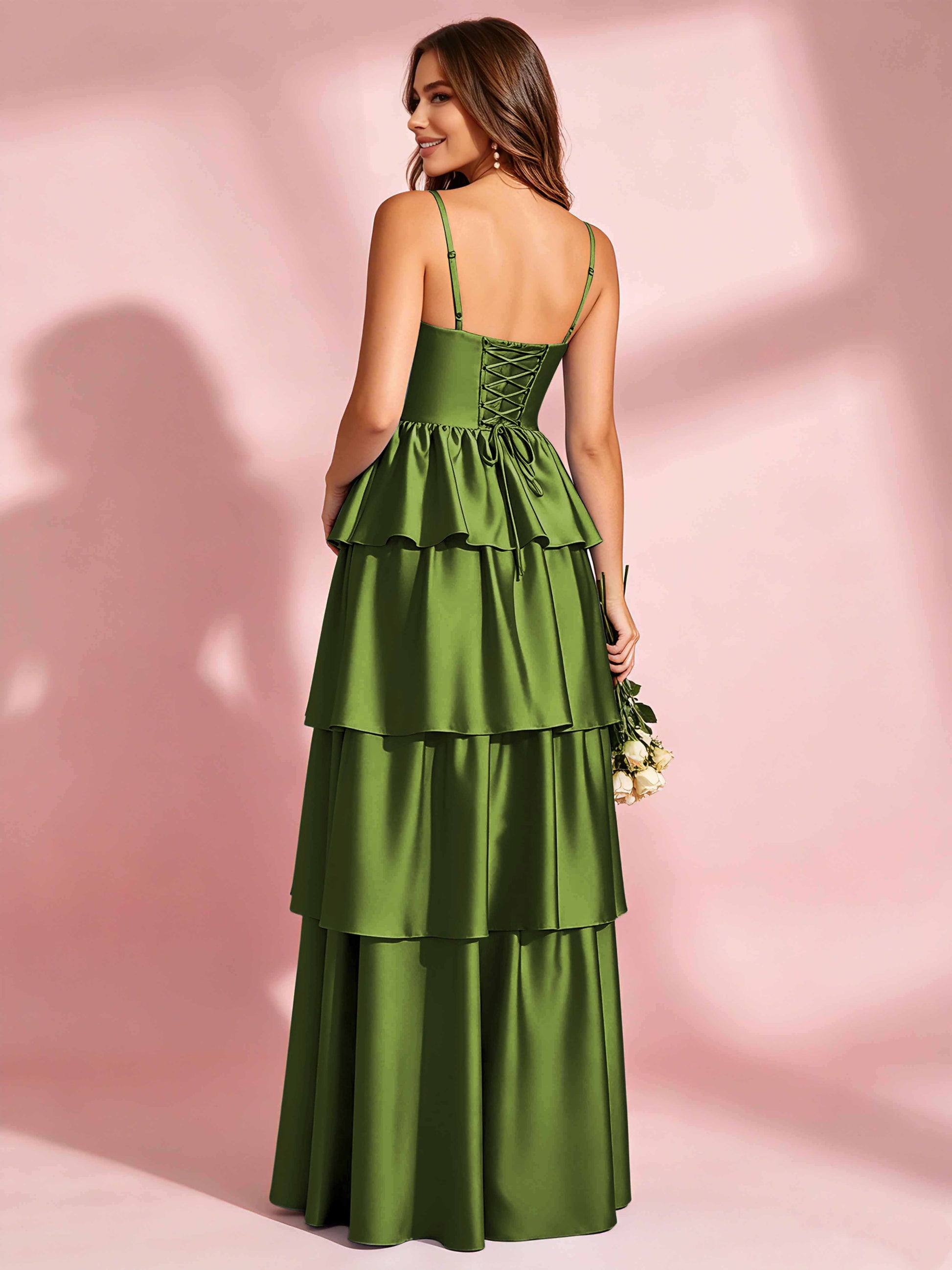 Satin Tiered Corset Bridesmaid Dresses Formal Evening Gown