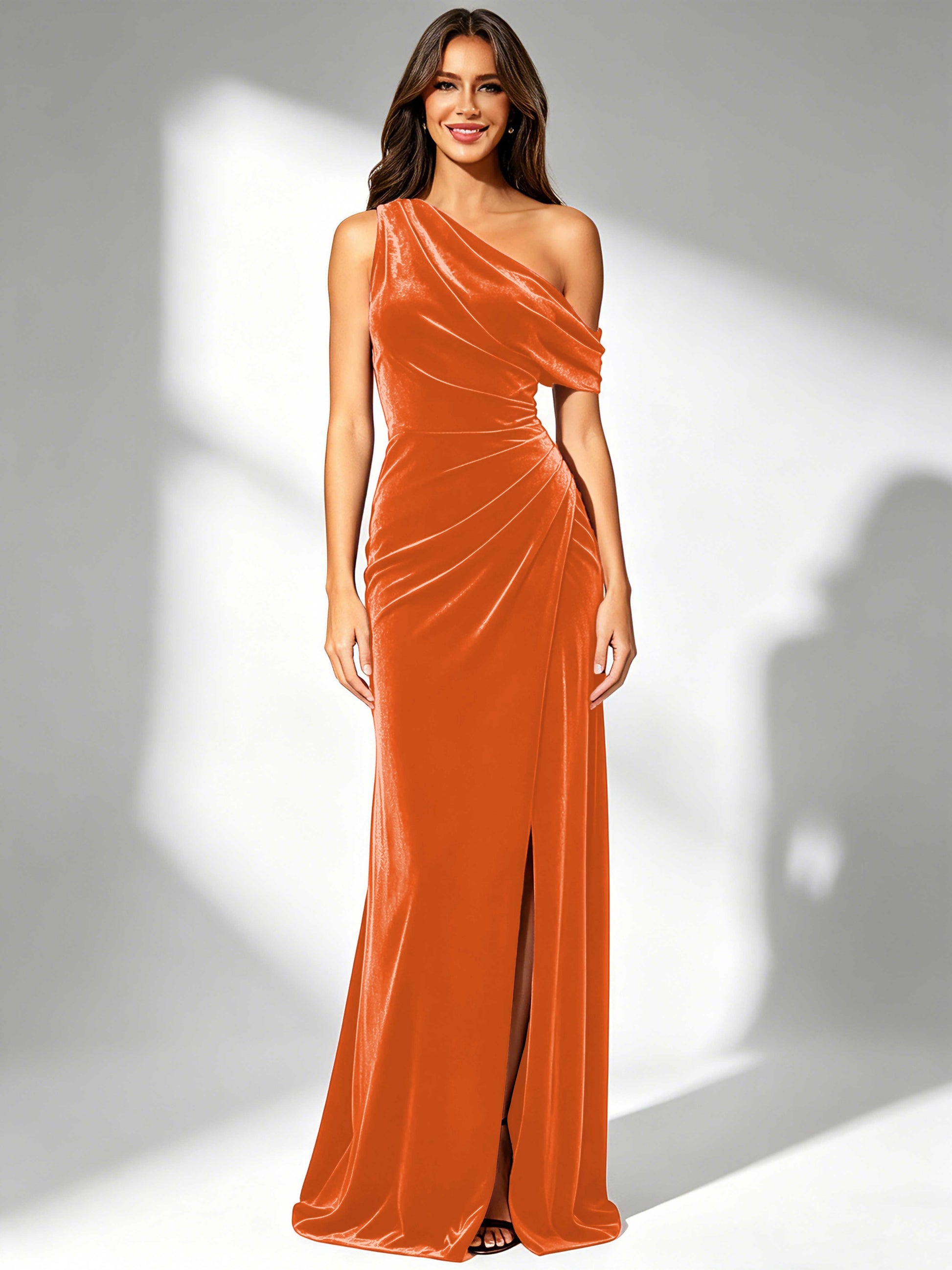 One Shoulder Velvet Bridesmaid Dresses for Women