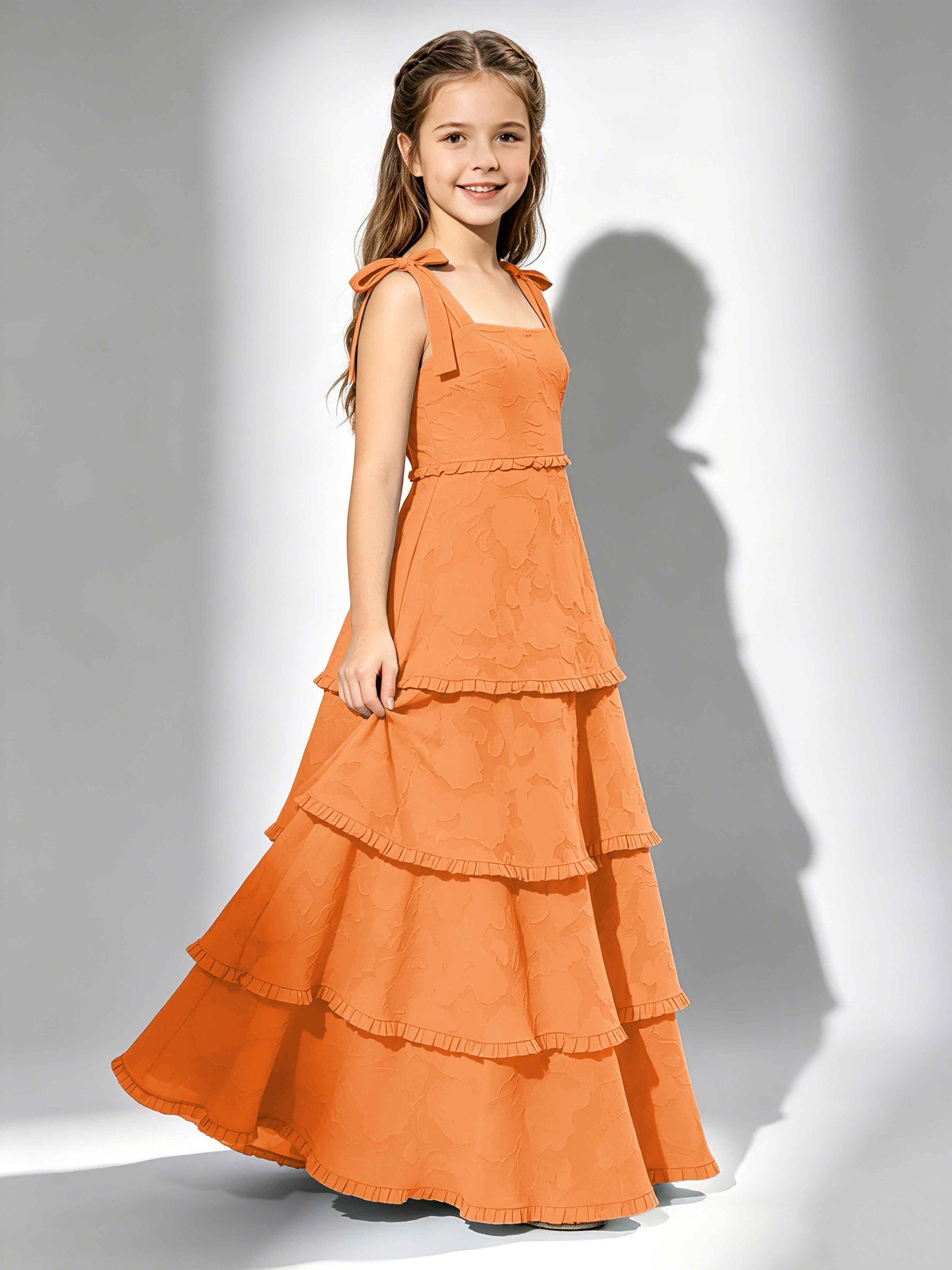 Spaghetti Straps Floral Burnout Chiffon Junior Bridesmaid Dresses