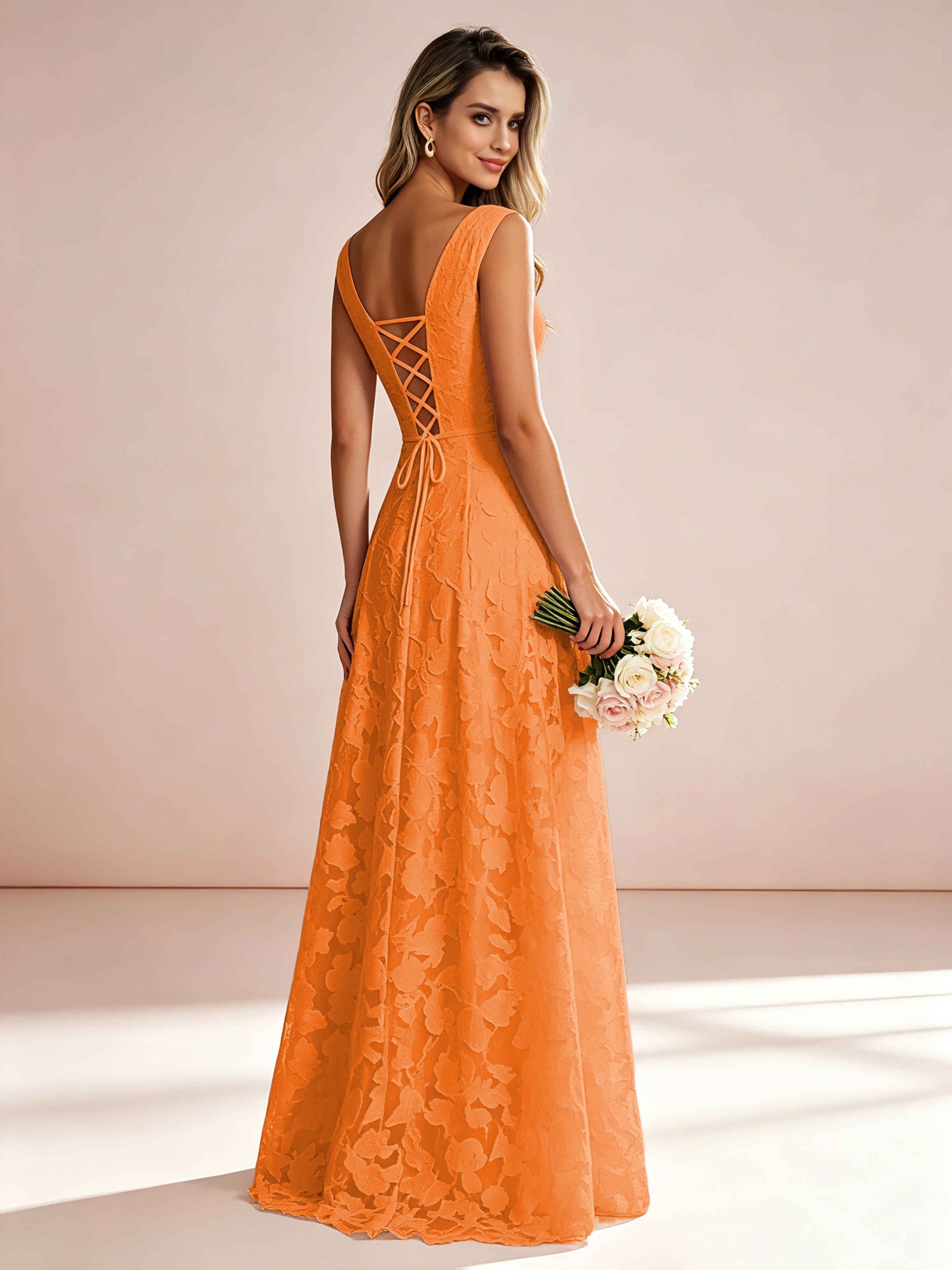Boat Neck Jacquard Chiffon Floor Length Bridesmaid Dresses