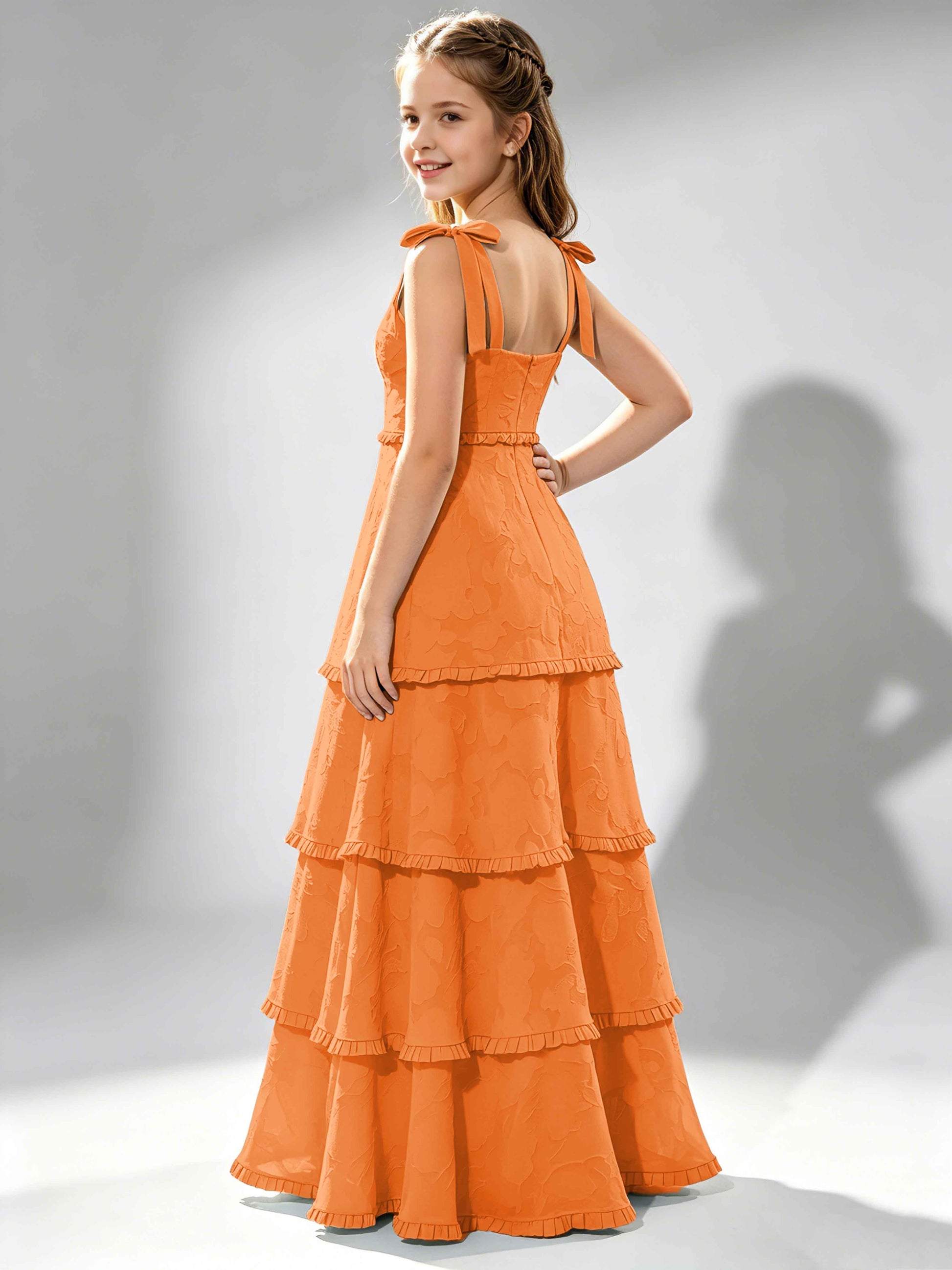 Spaghetti Straps Floral Burnout Chiffon Junior Bridesmaid Dresses