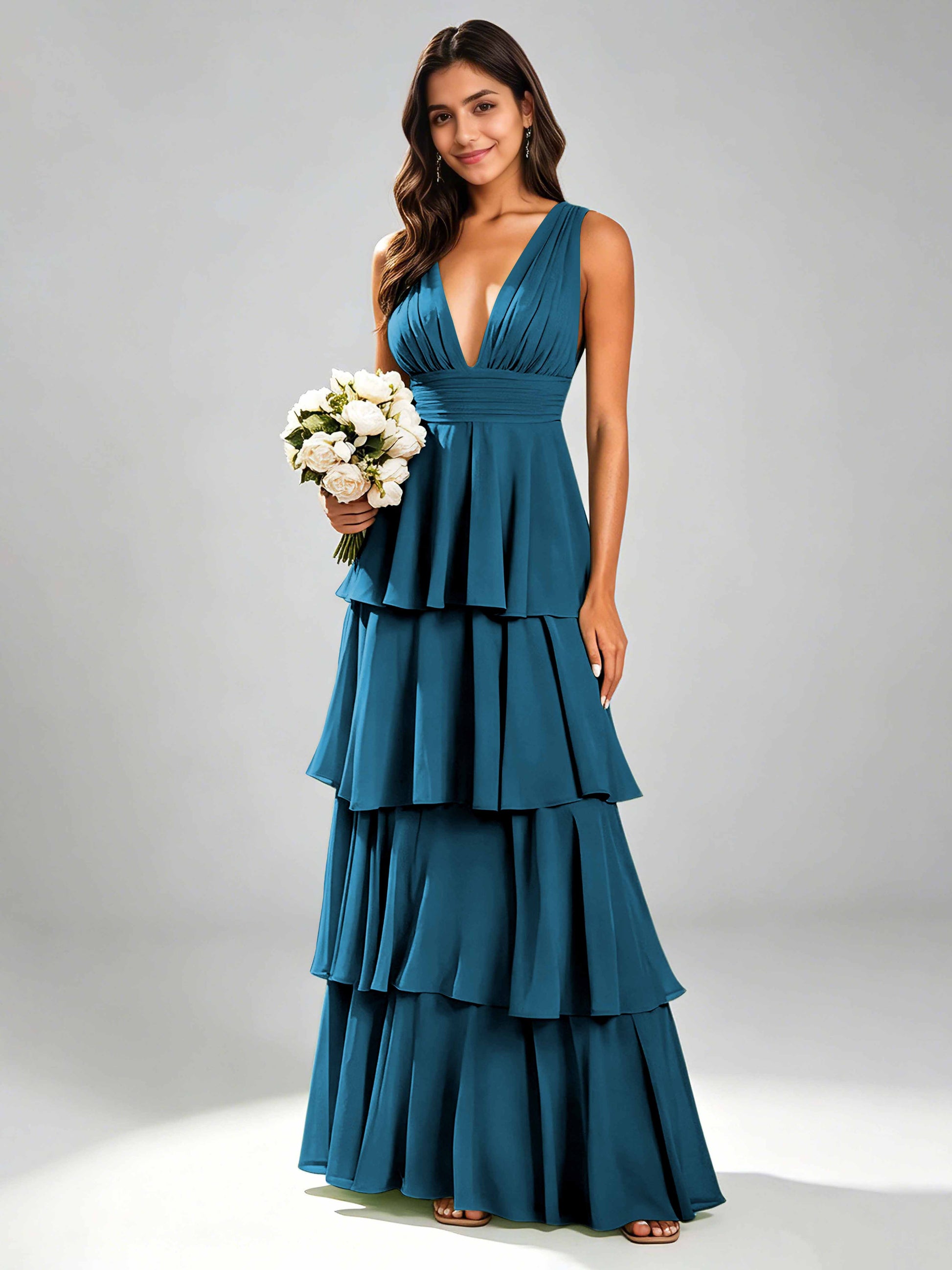 Tiered Chiffon Bridesmaid Dress for Wedding Garden Party
