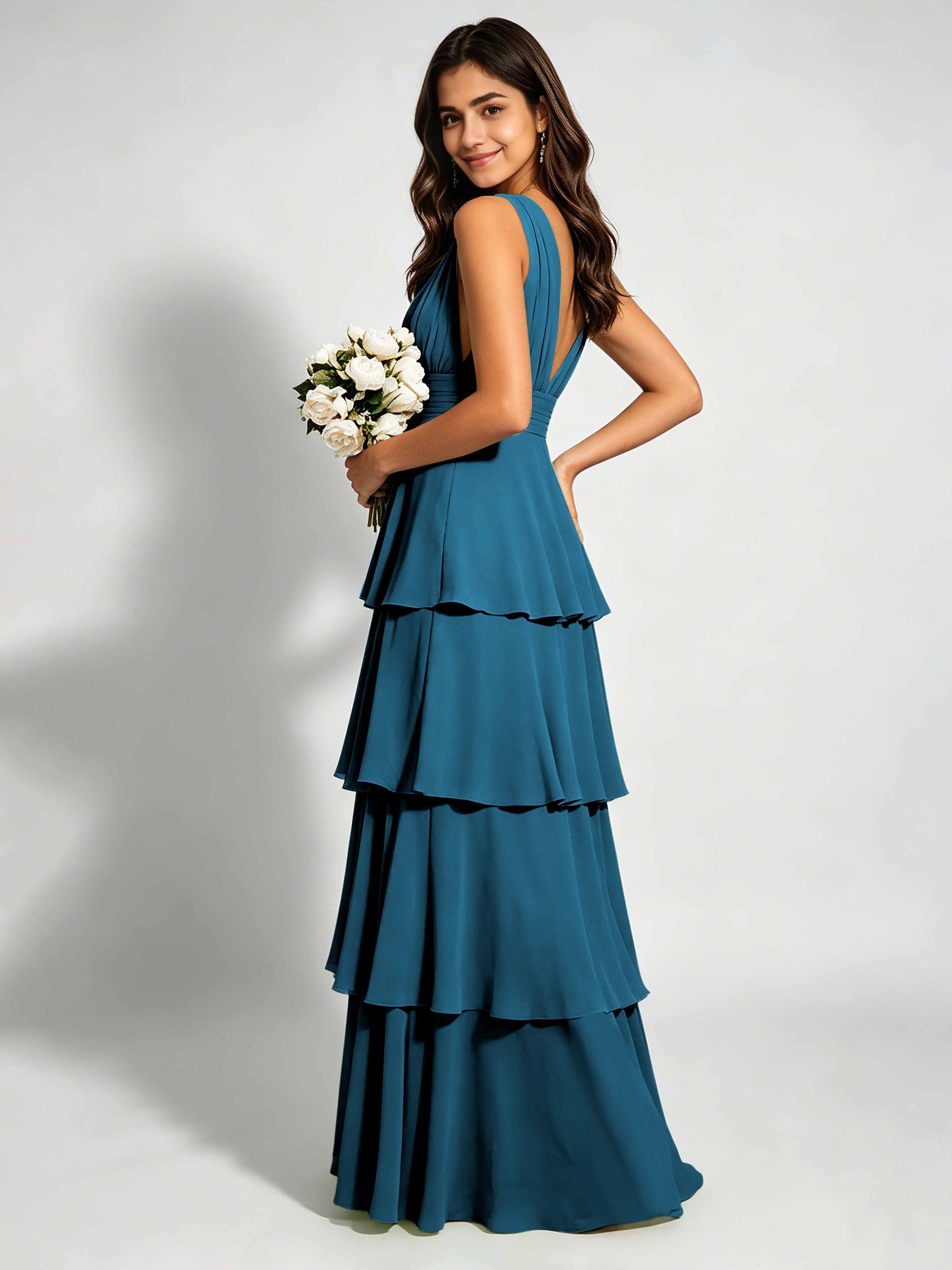 Tiered Chiffon Bridesmaid Dress for Wedding Garden Party
