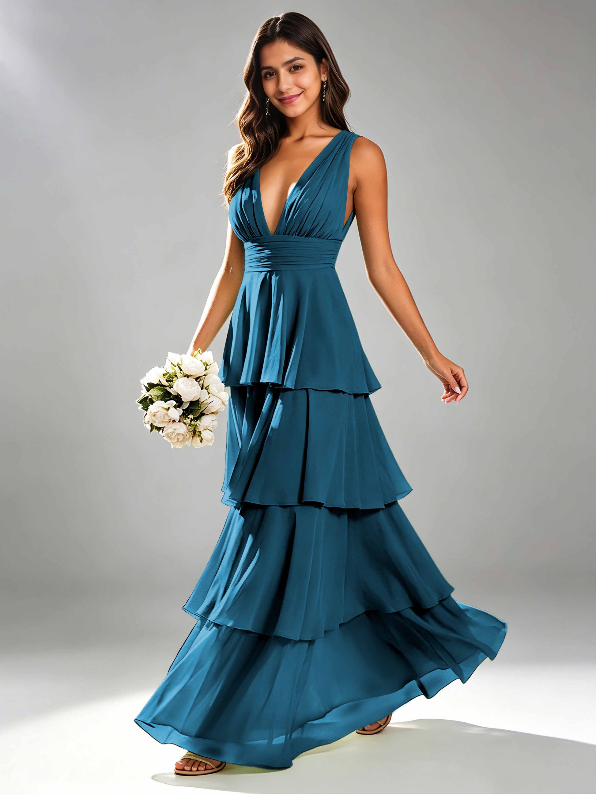 Tiered Chiffon Bridesmaid Dress for Wedding Garden Party