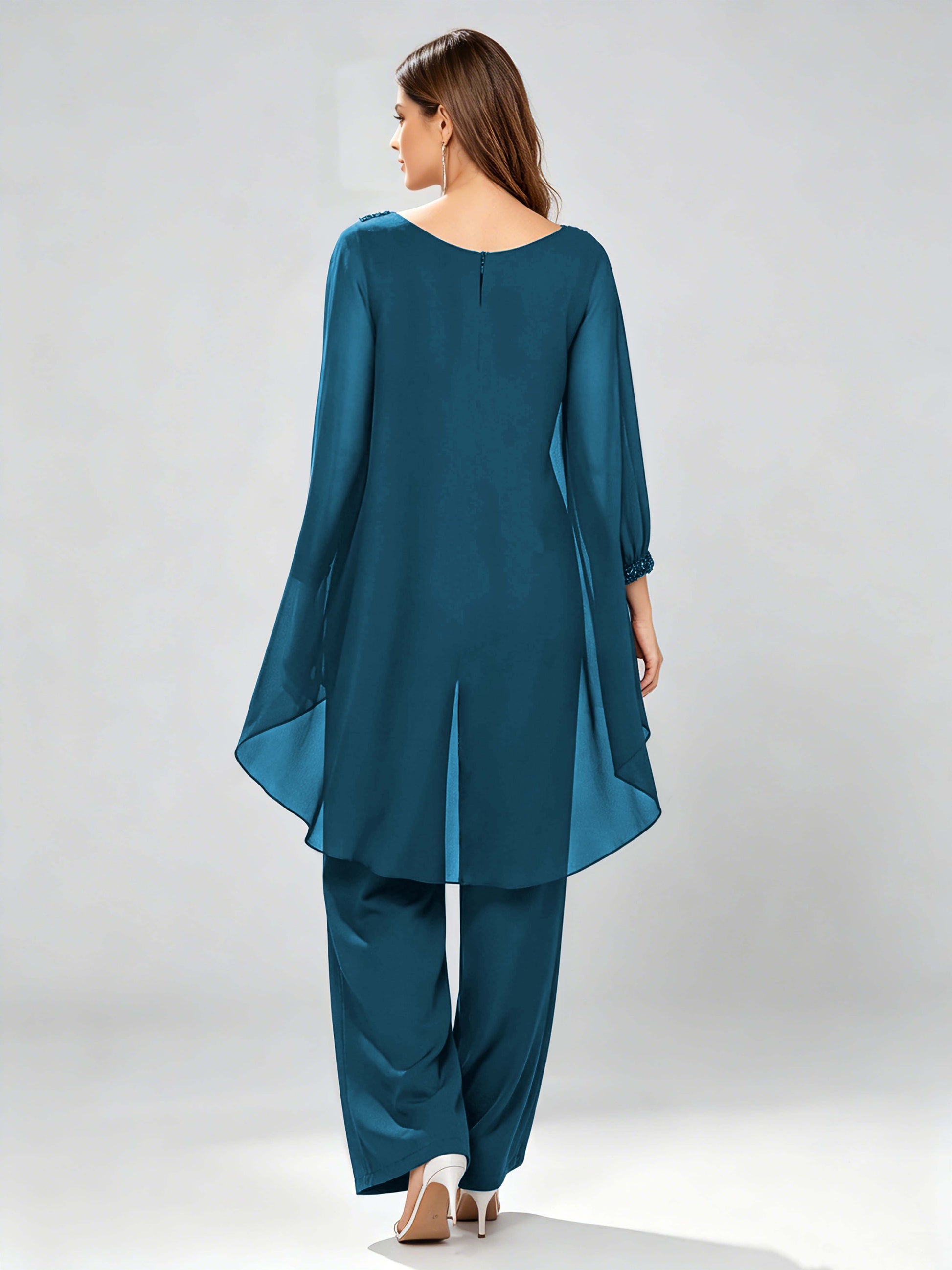 Asymmetric Chiffon 2 Pieces Mother of The Bride Pant Suits