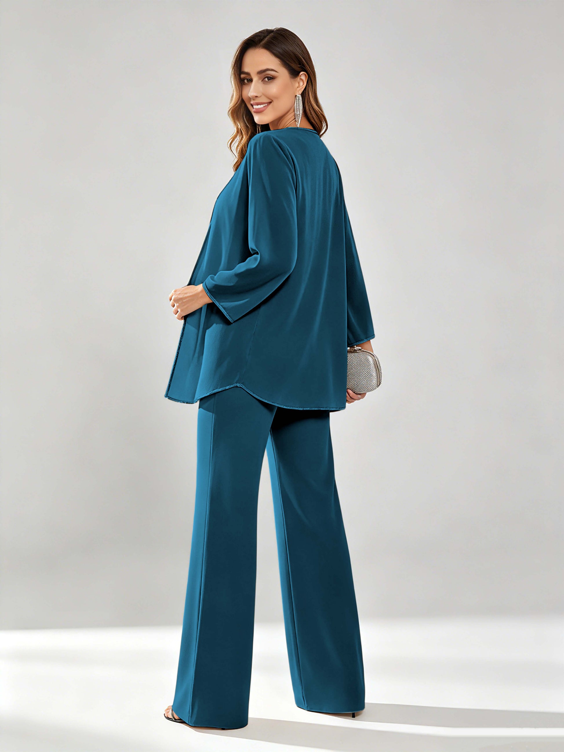 Chiffon Sequin 3 Pieces Mother of The Bride Pant Suits for Women
