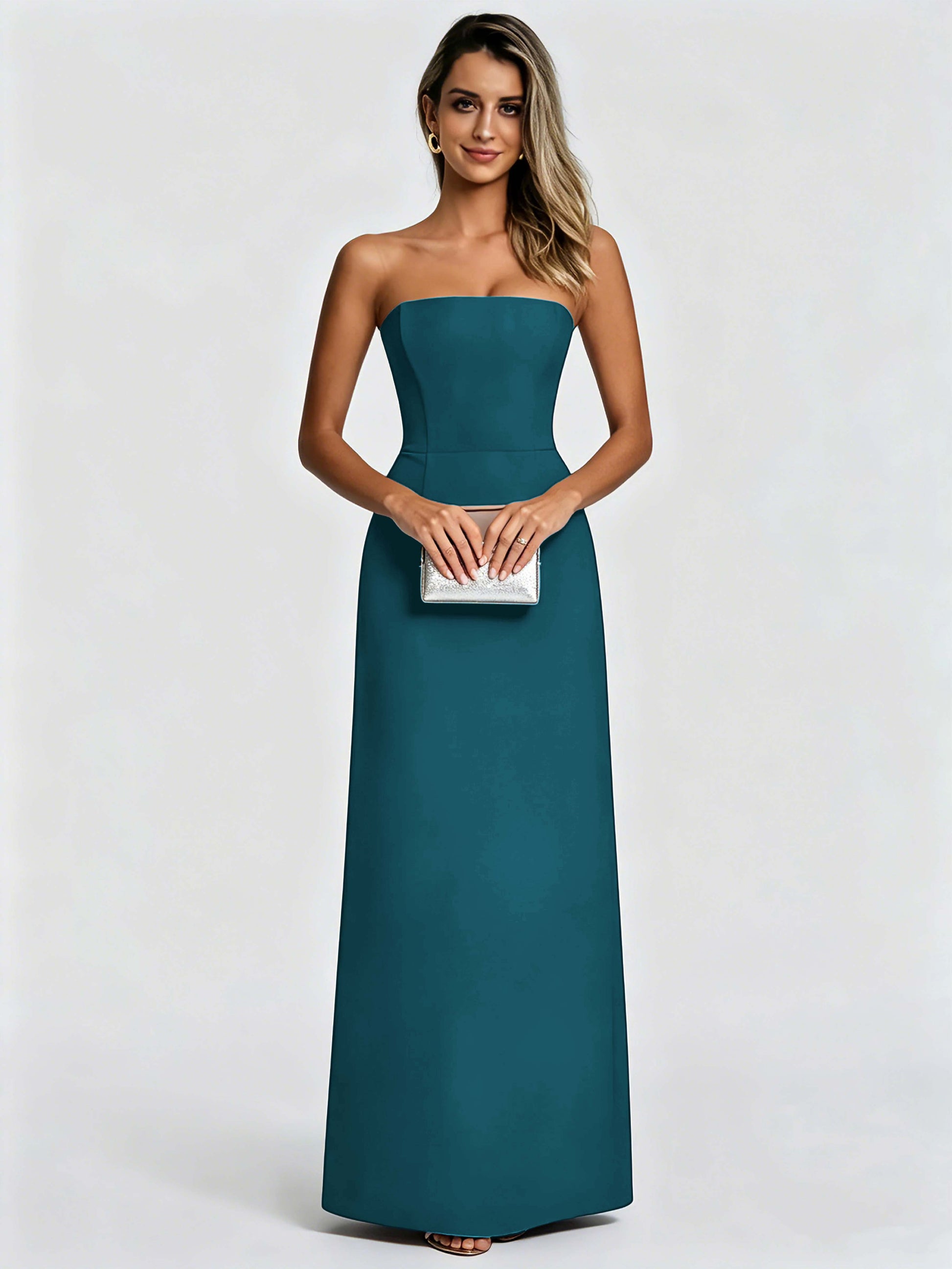 Satin Prom Dresses for Teens Strapless Formal Evening Gown