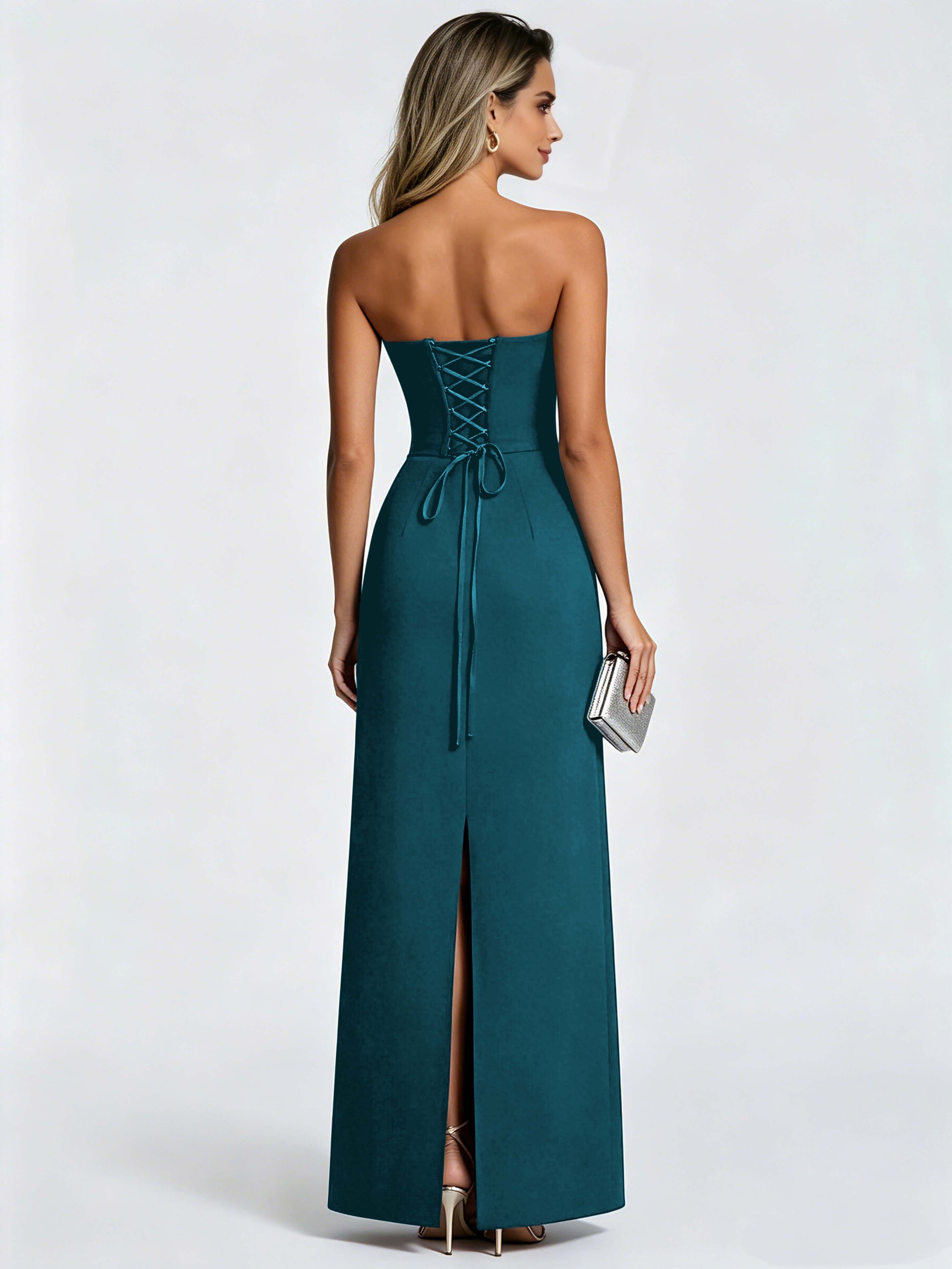 Satin Prom Dresses for Teens Strapless Formal Evening Gown