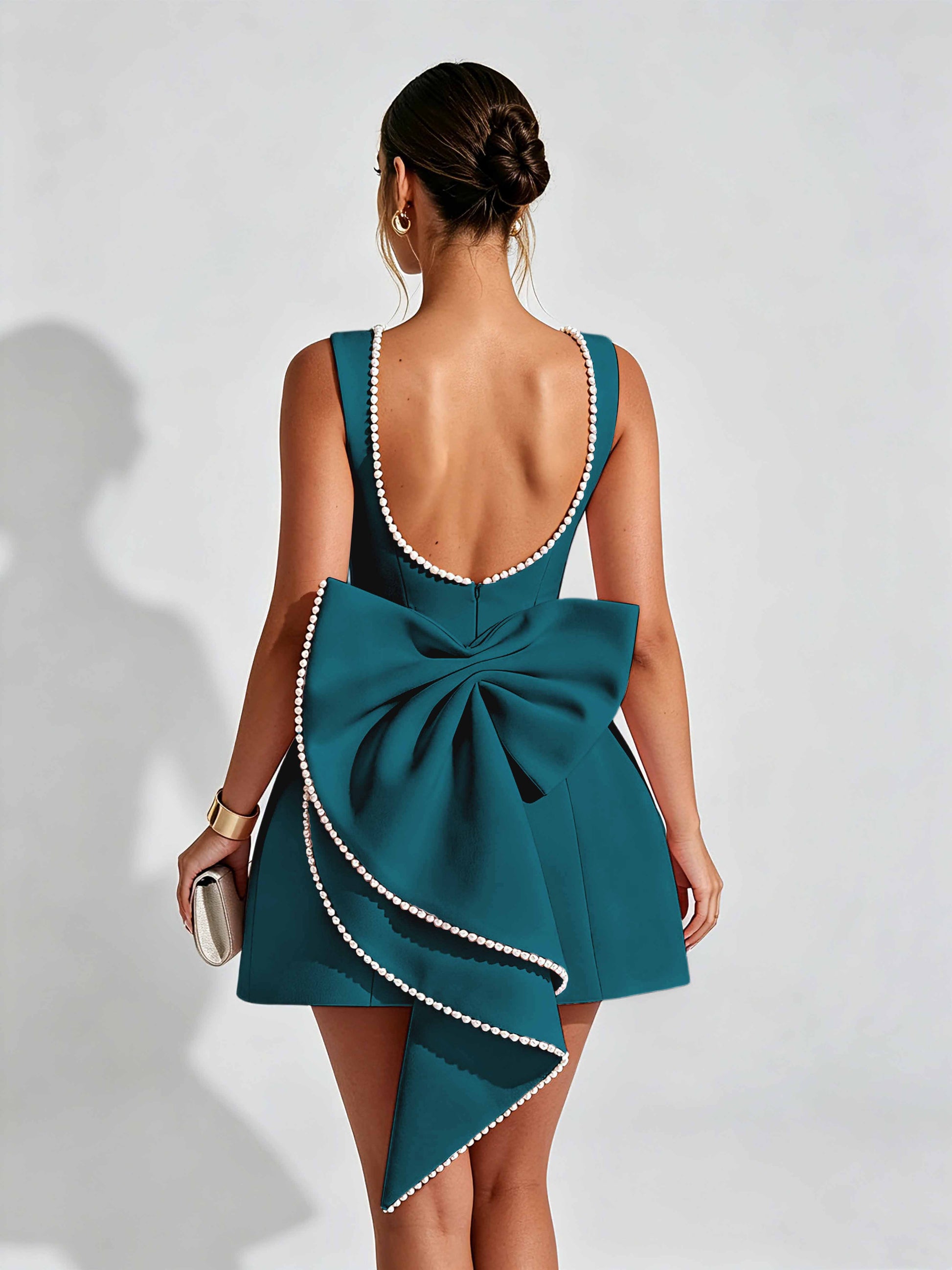 Satin Homecoming Dresses for Teens Short Prom Dress with Bow on Back