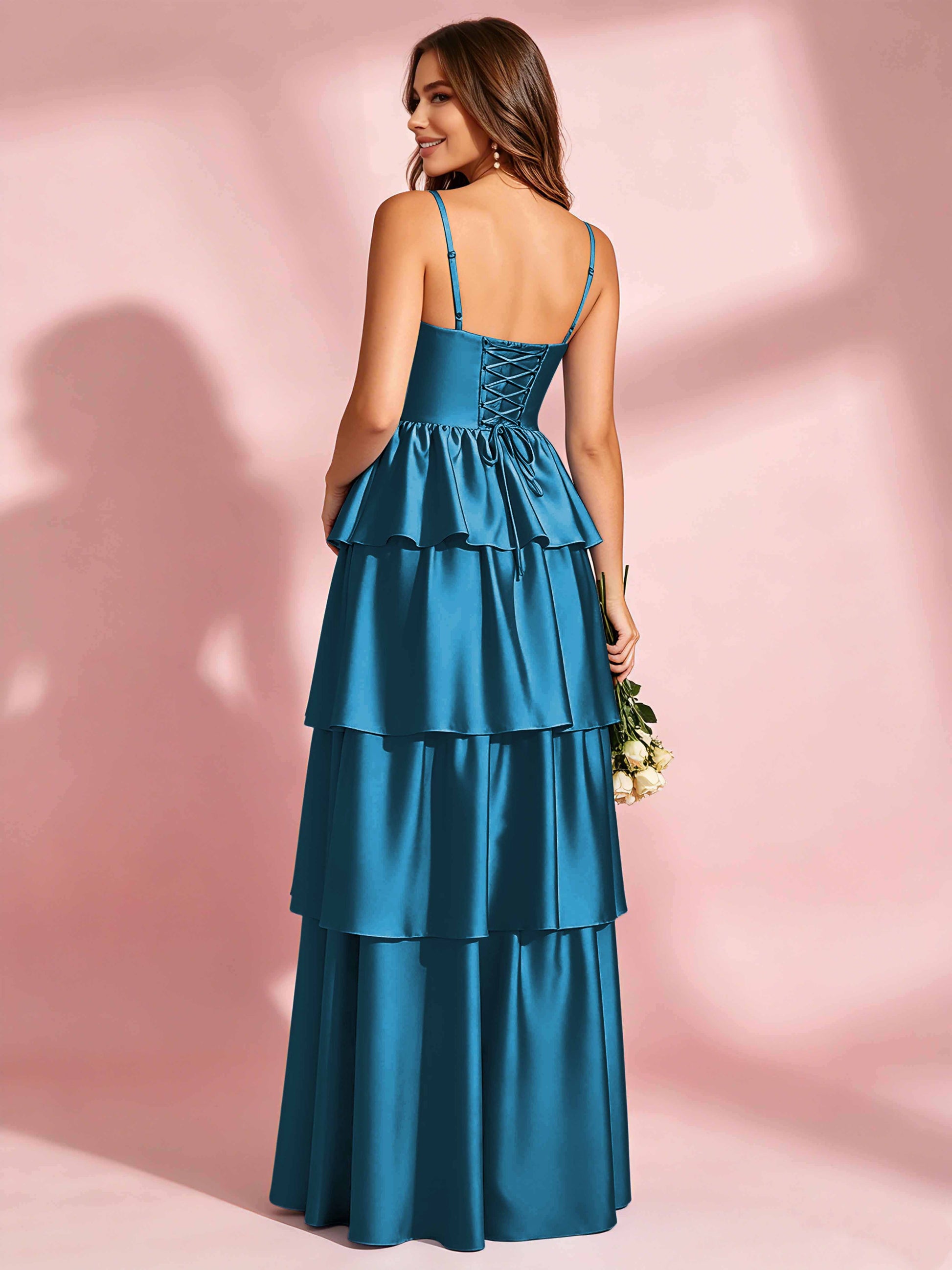 Satin Tiered Corset Bridesmaid Dresses Formal Evening Gown