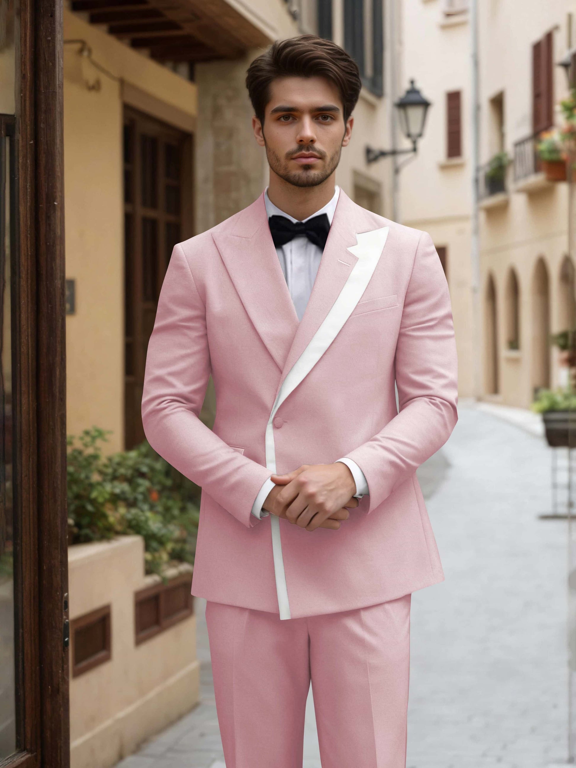 Trim Detail Timeless Peak Lapel Men's One Button 2 Pieces Wedding Suits