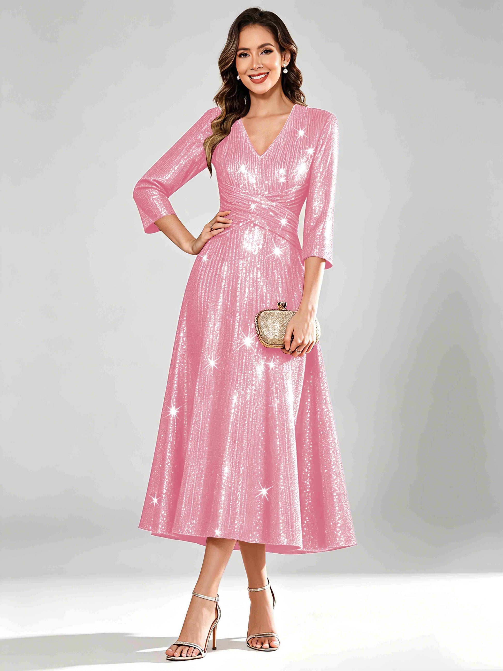 Sequin Sparkly 3/4 Sleeve Dressy Mother of The Bride Dresses