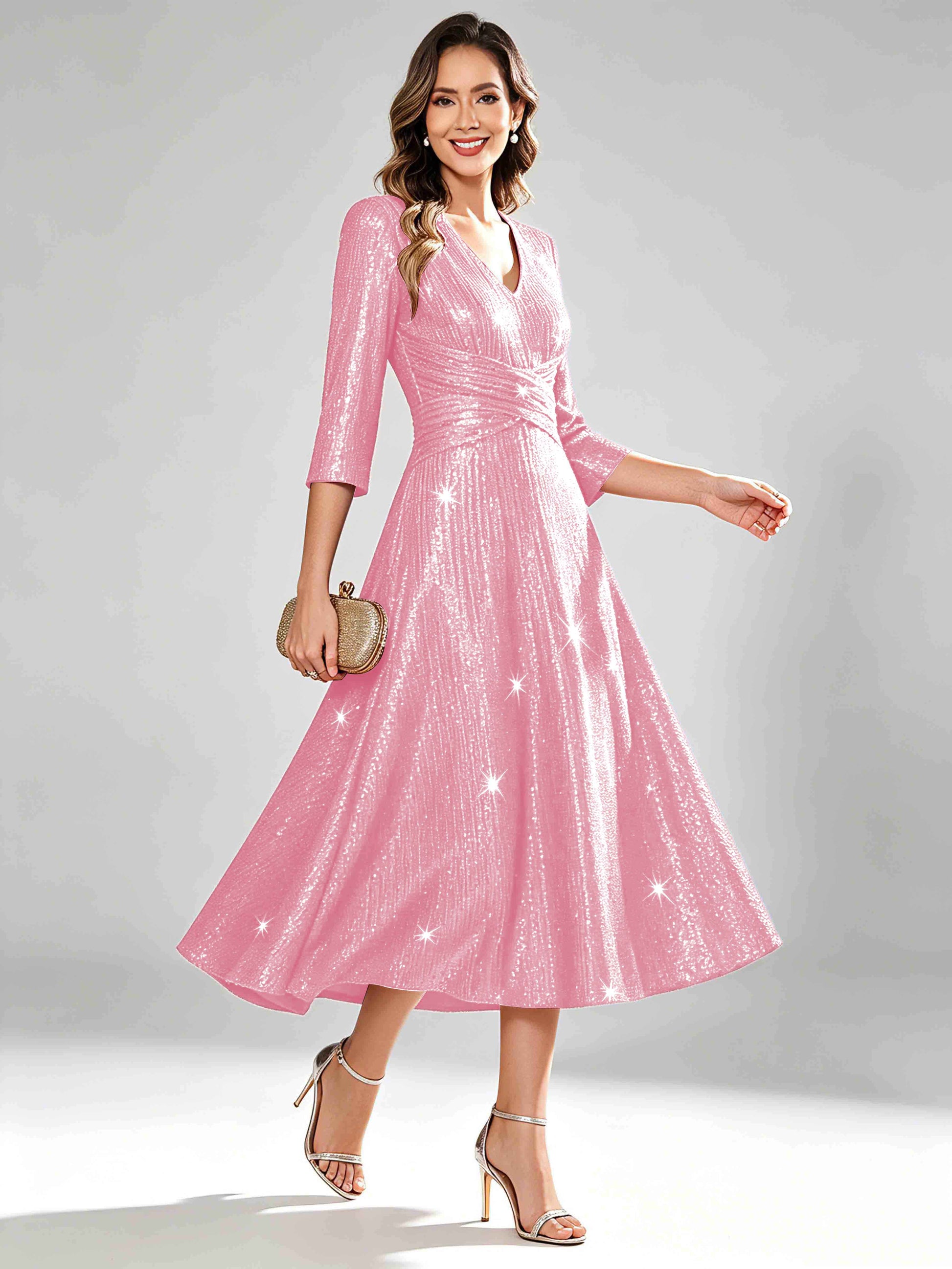 Sequin Sparkly 3/4 Sleeve Dressy Mother of The Bride Dresses