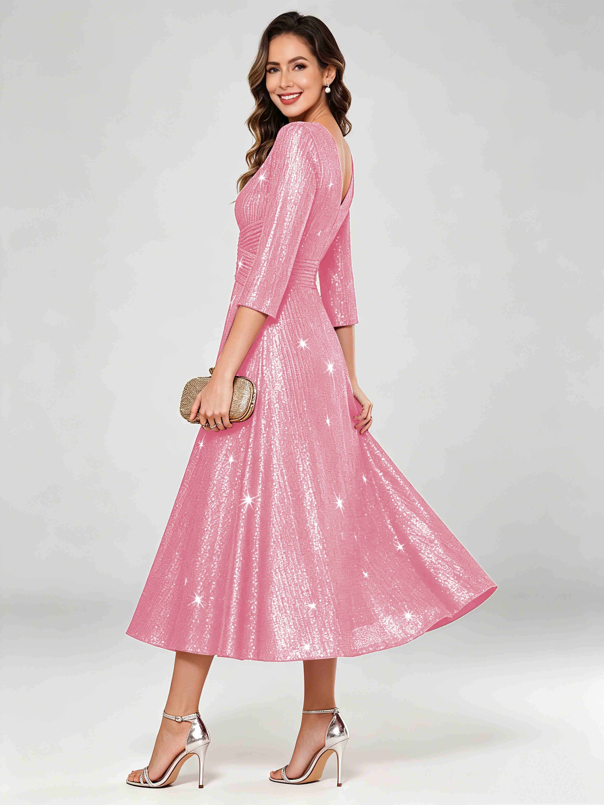 Sequin Sparkly 3/4 Sleeve Dressy Mother of The Bride Dresses