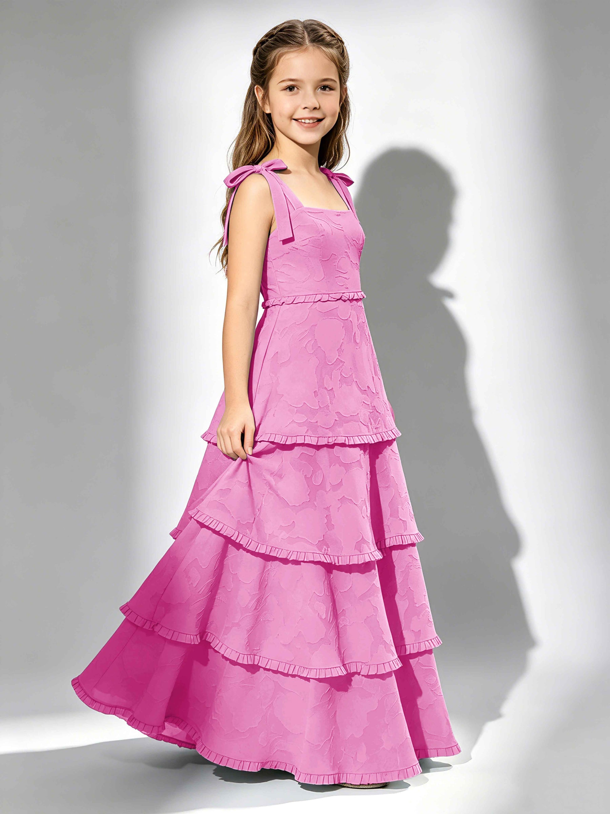 Spaghetti Straps Floral Burnout Chiffon Junior Bridesmaid Dresses