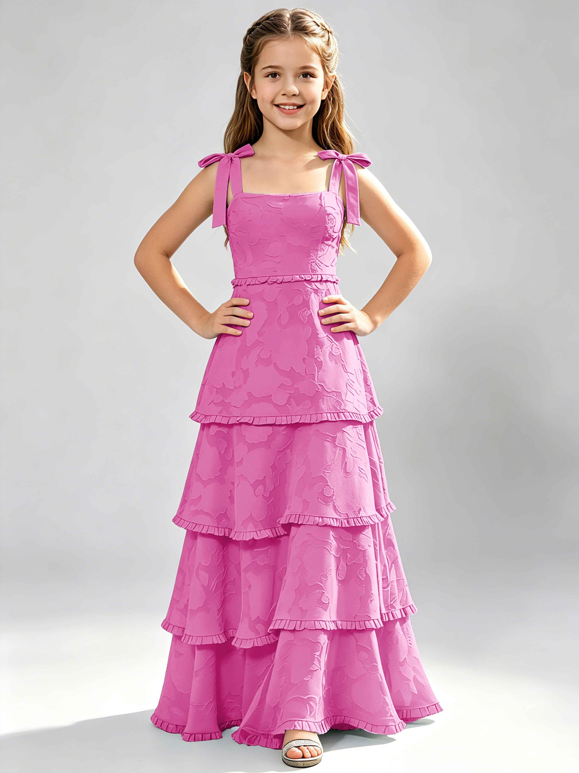 Spaghetti Straps Floral Burnout Chiffon Junior Bridesmaid Dresses