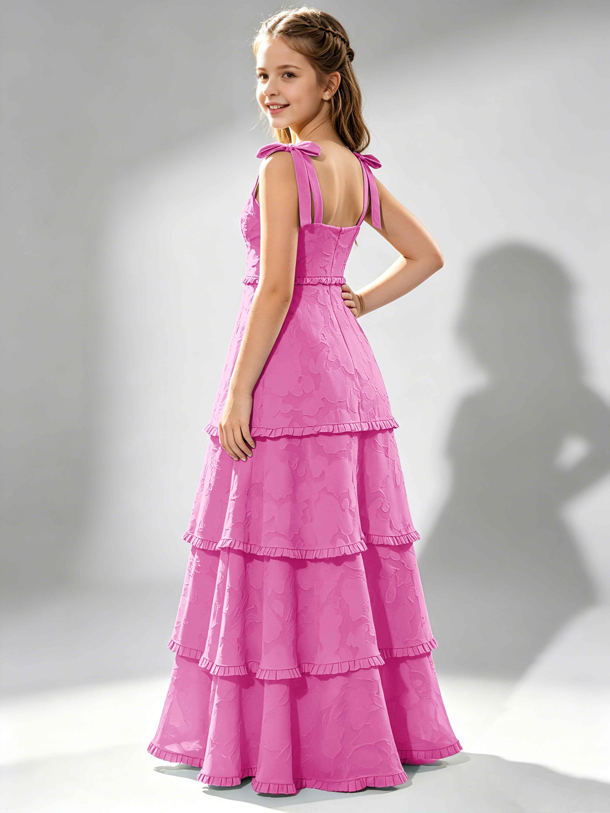 Spaghetti Straps Floral Burnout Chiffon Junior Bridesmaid Dresses