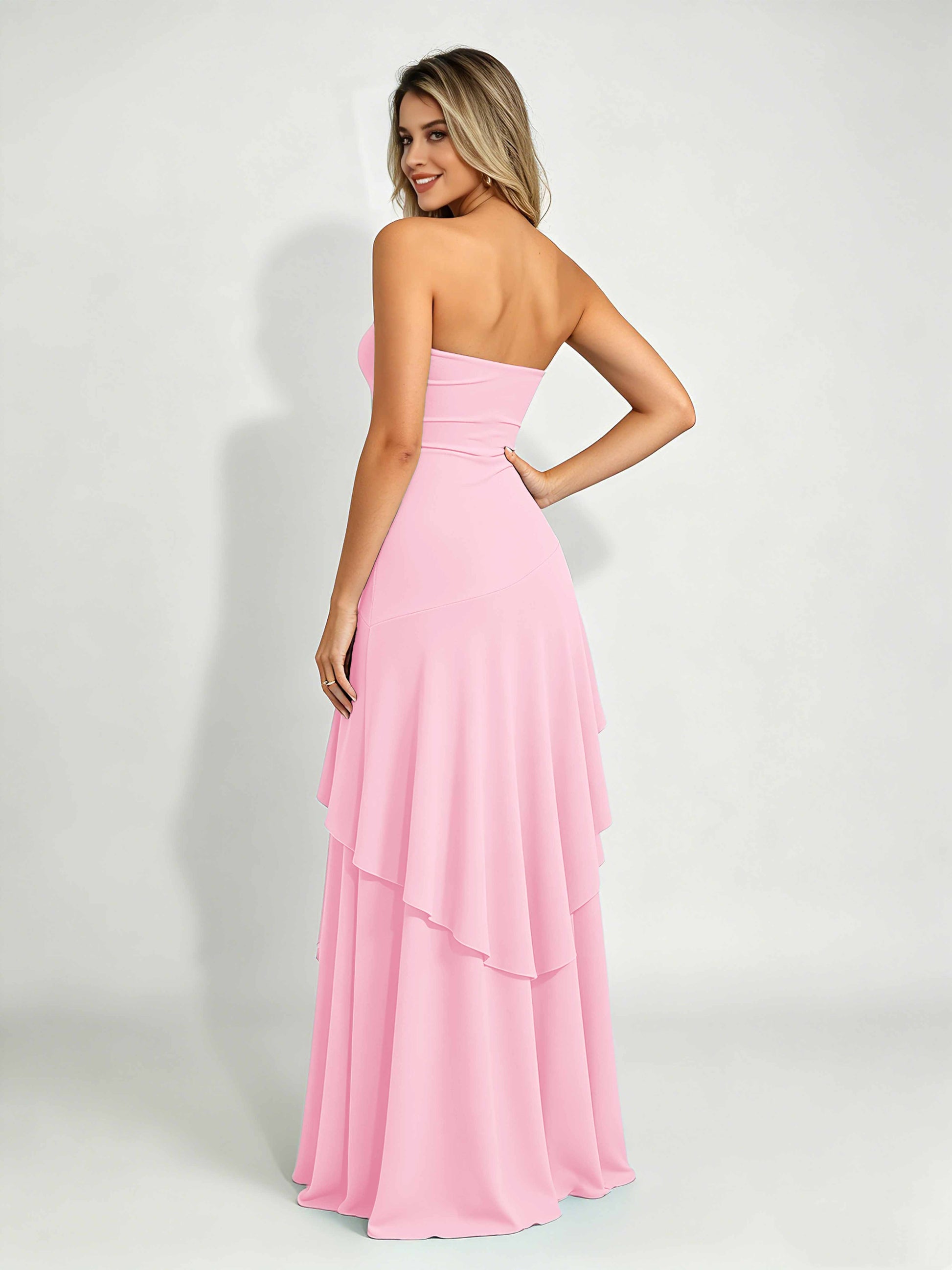 Spandex Tiered Ruffle Prom Dress High Low Homecoming Dresses
