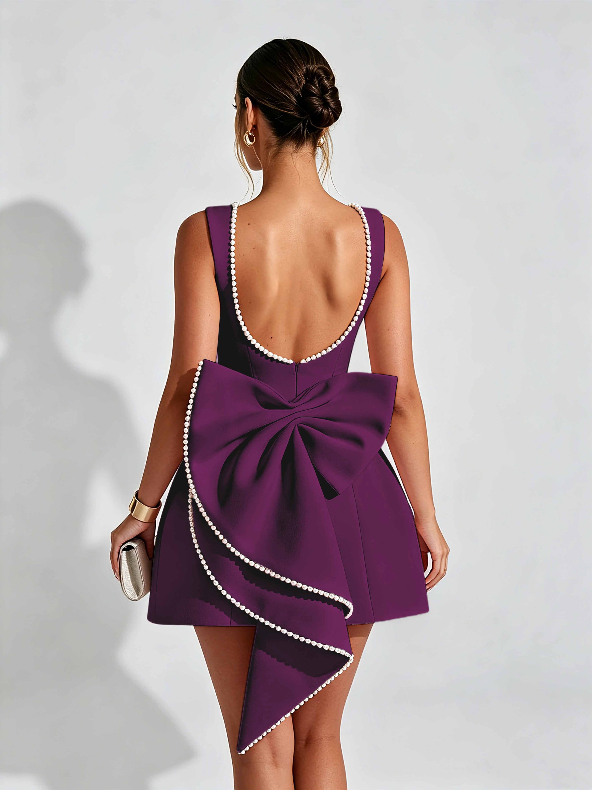 Satin Homecoming Dresses for Teens Short Prom Dress with Bow on Back