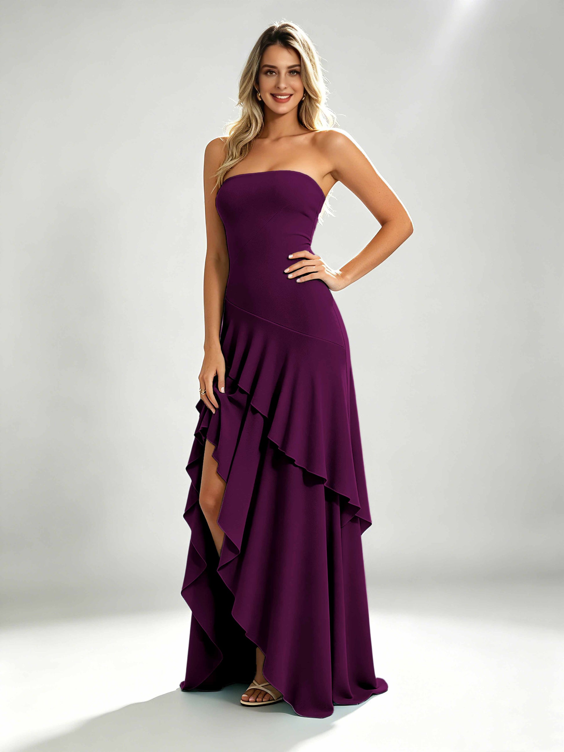 Spandex Tiered Ruffle Prom Dress High Low Homecoming Dresses