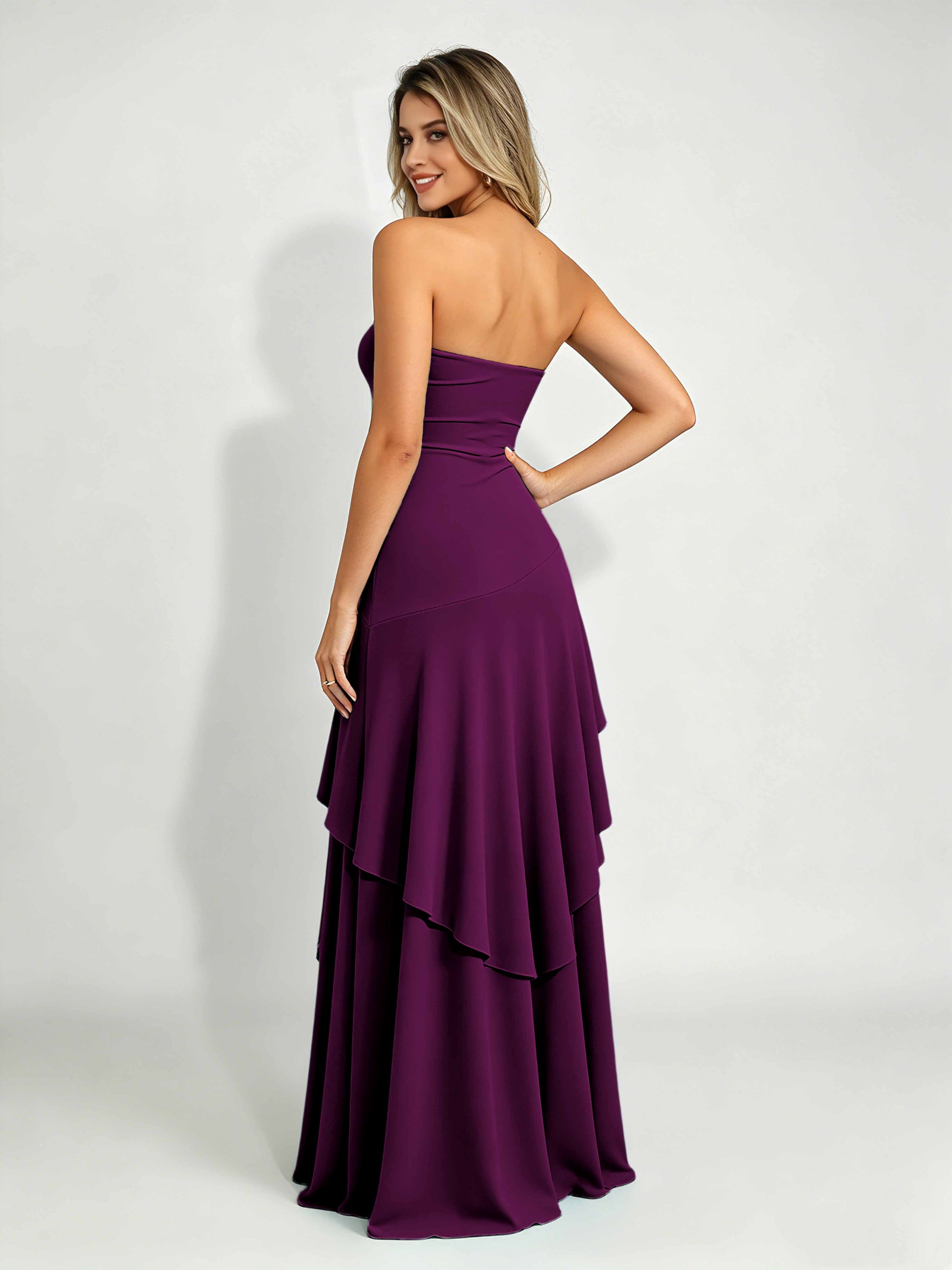Spandex Tiered Ruffle Prom Dress High Low Homecoming Dresses