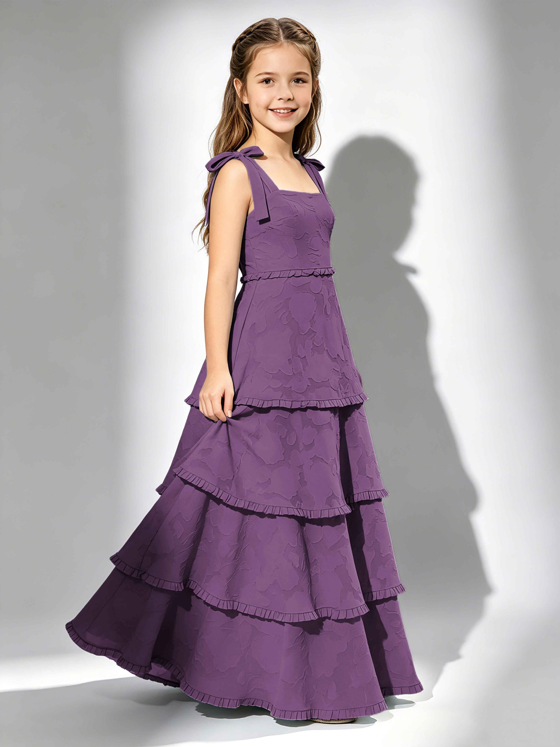 Spaghetti Straps Floral Burnout Chiffon Junior Bridesmaid Dresses