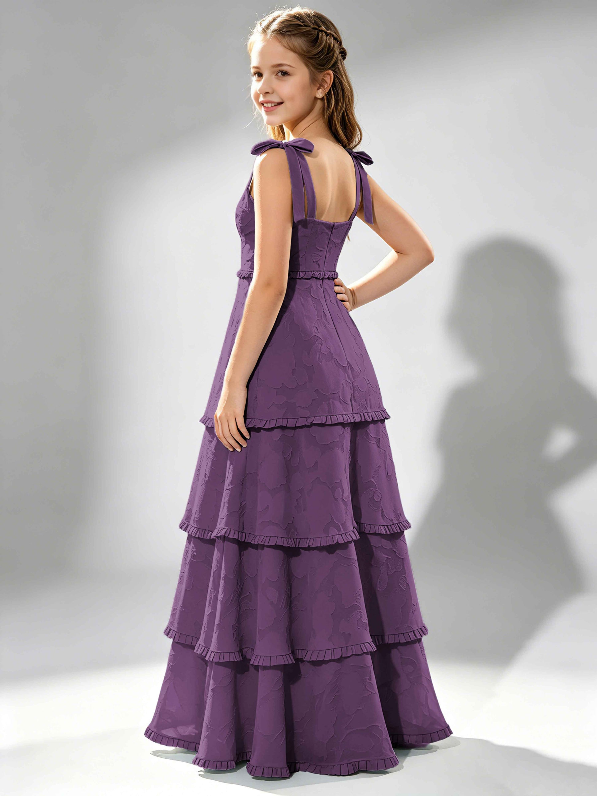 Spaghetti Straps Floral Burnout Chiffon Junior Bridesmaid Dresses