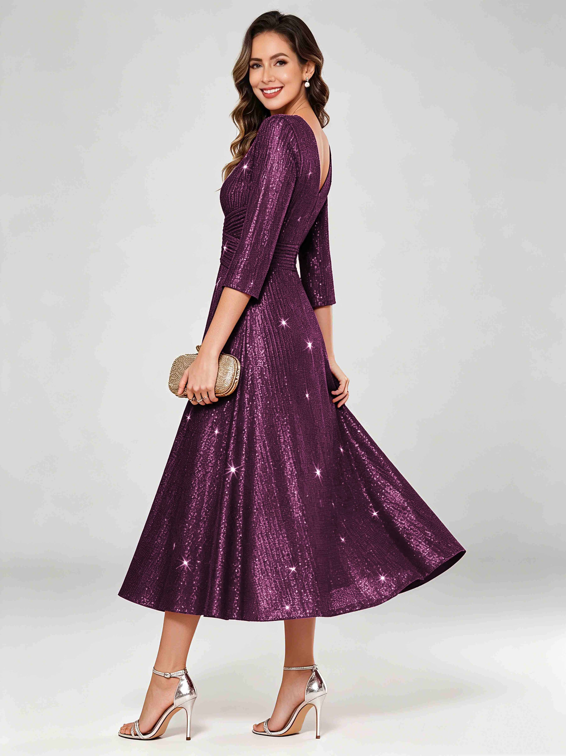 Sequin Sparkly 3/4 Sleeve Dressy Mother of The Bride Dresses