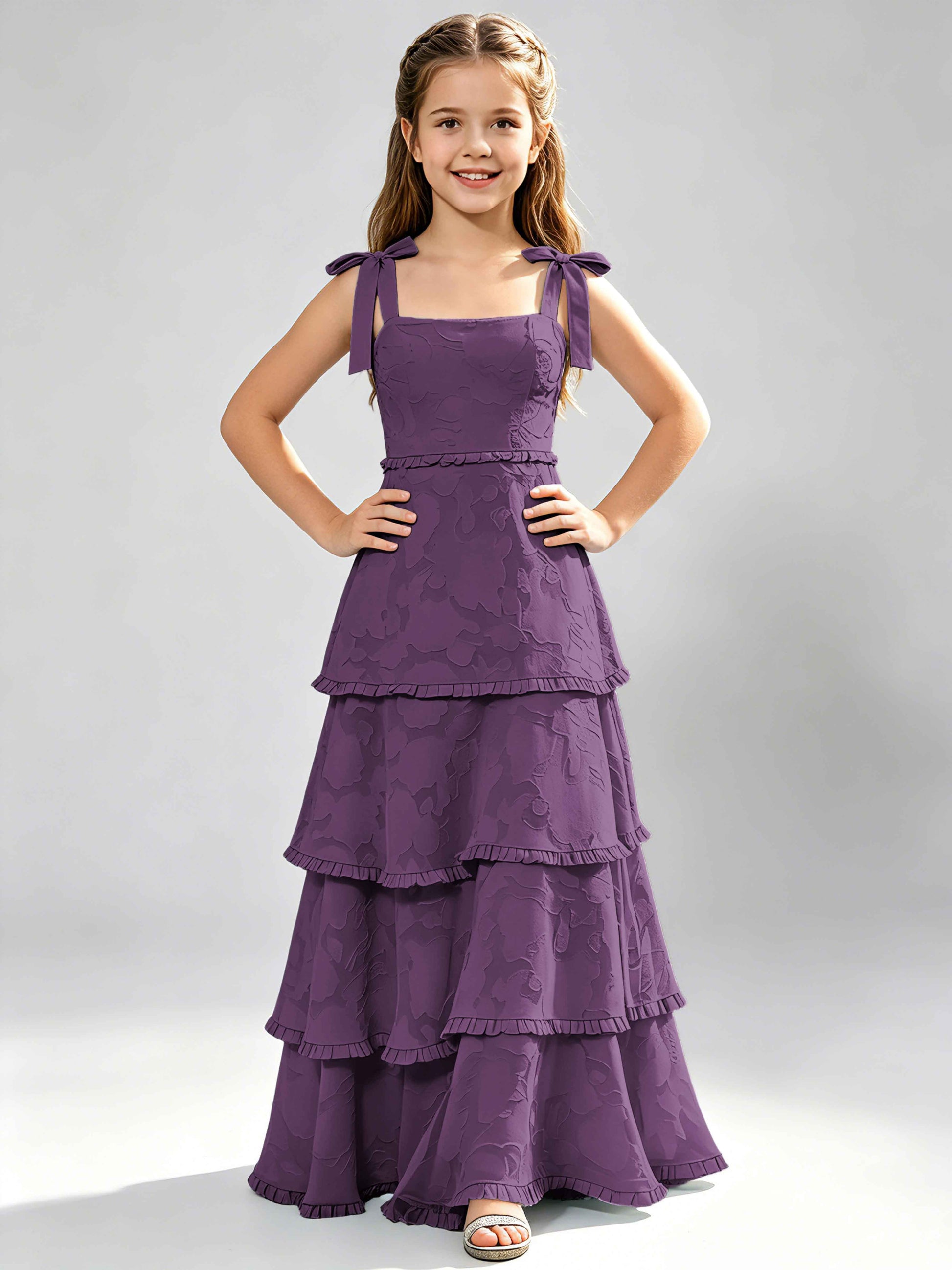 Spaghetti Straps Floral Burnout Chiffon Junior Bridesmaid Dresses