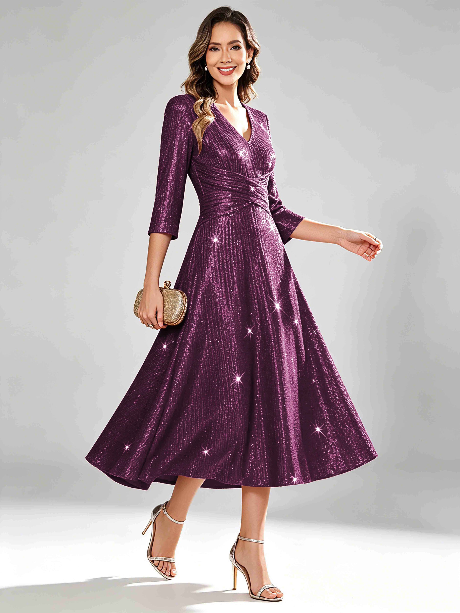 Sequin Sparkly 3/4 Sleeve Dressy Mother of The Bride Dresses
