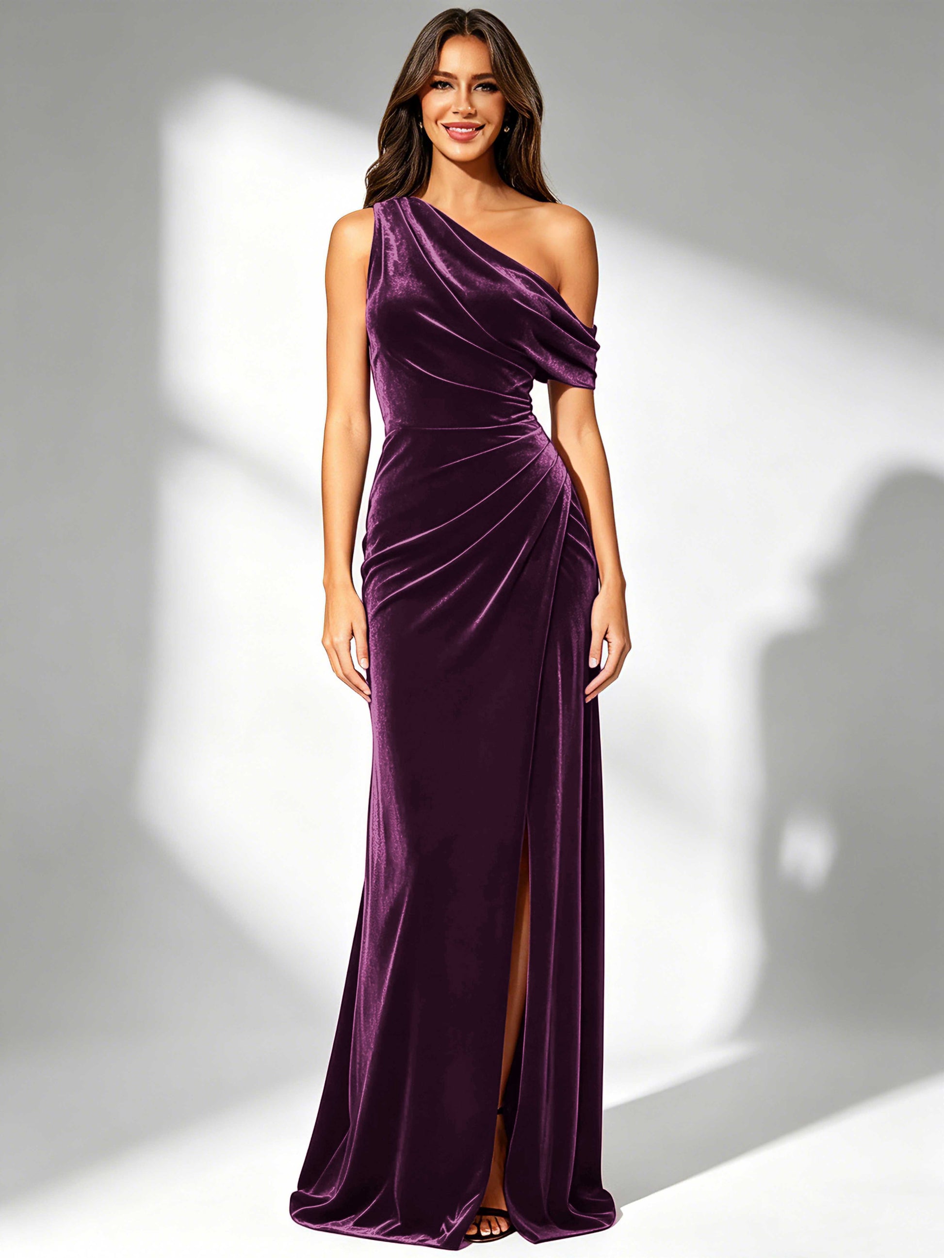 One Shoulder Velvet Bridesmaid Dresses for Women