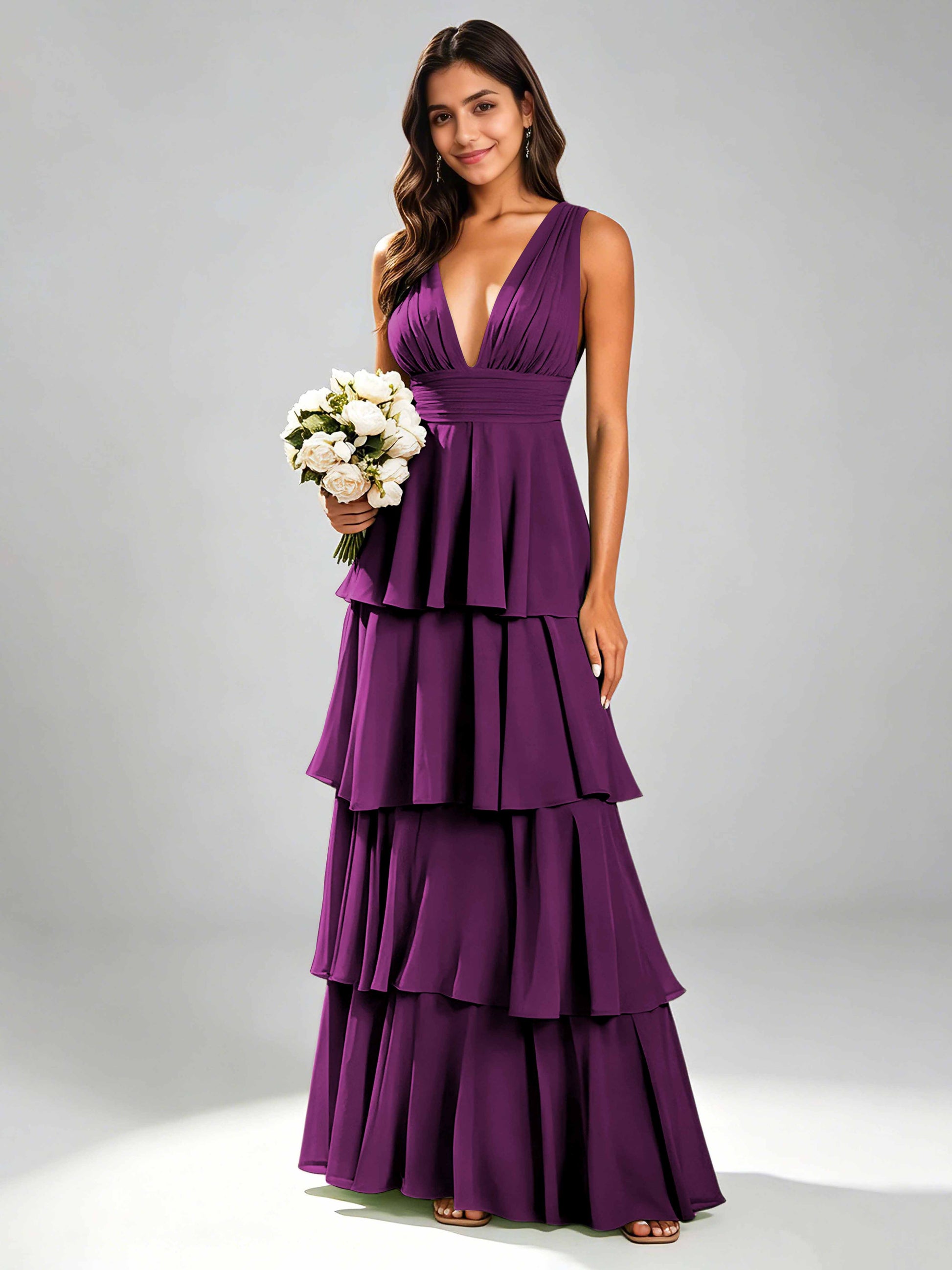 Tiered Chiffon Bridesmaid Dress for Wedding Garden Party