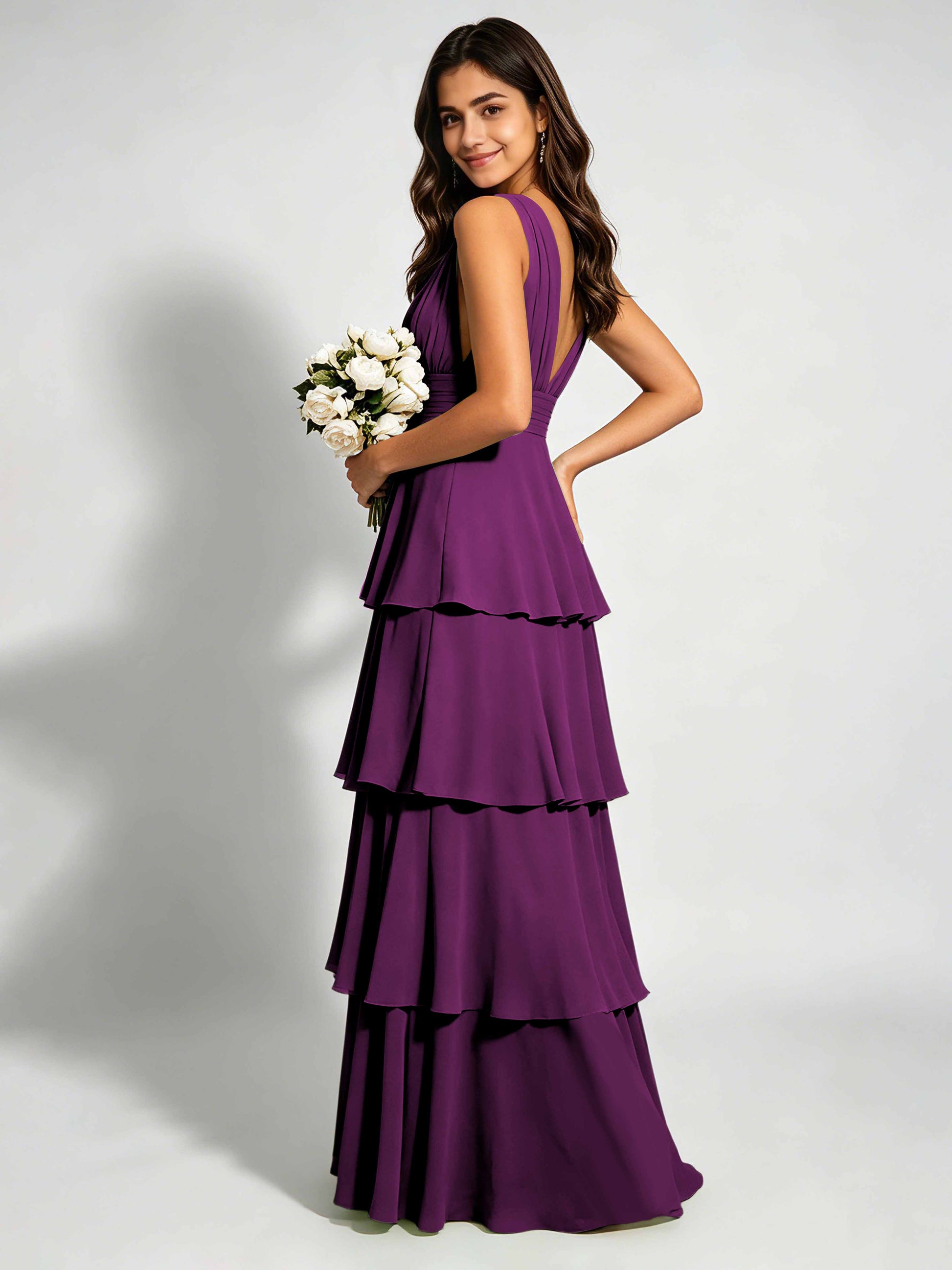 Tiered Chiffon Bridesmaid Dress for Wedding Garden Party