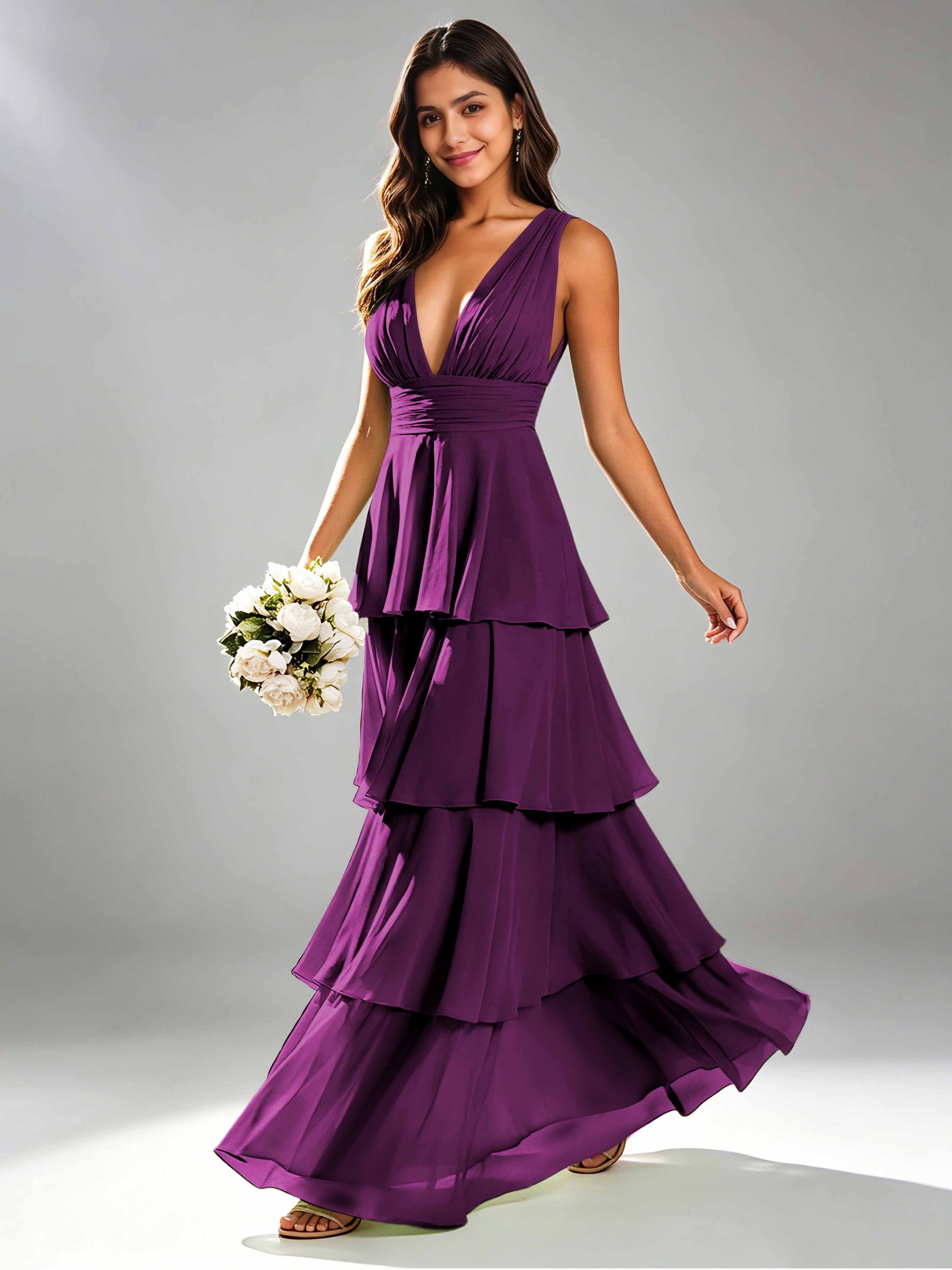 Tiered Chiffon Bridesmaid Dress for Wedding Garden Party