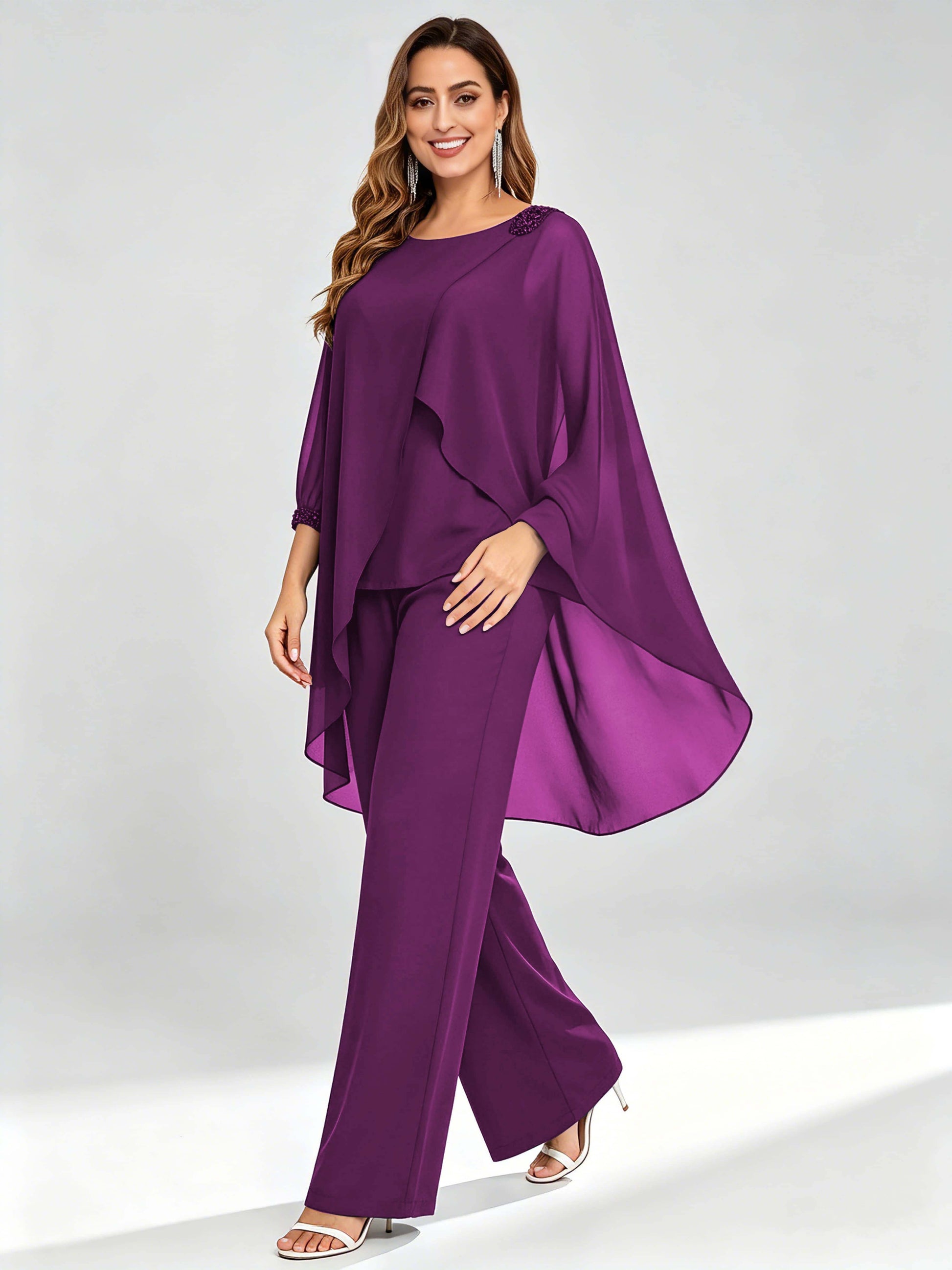 Asymmetric Chiffon 2 Pieces Mother of The Bride Pant Suits