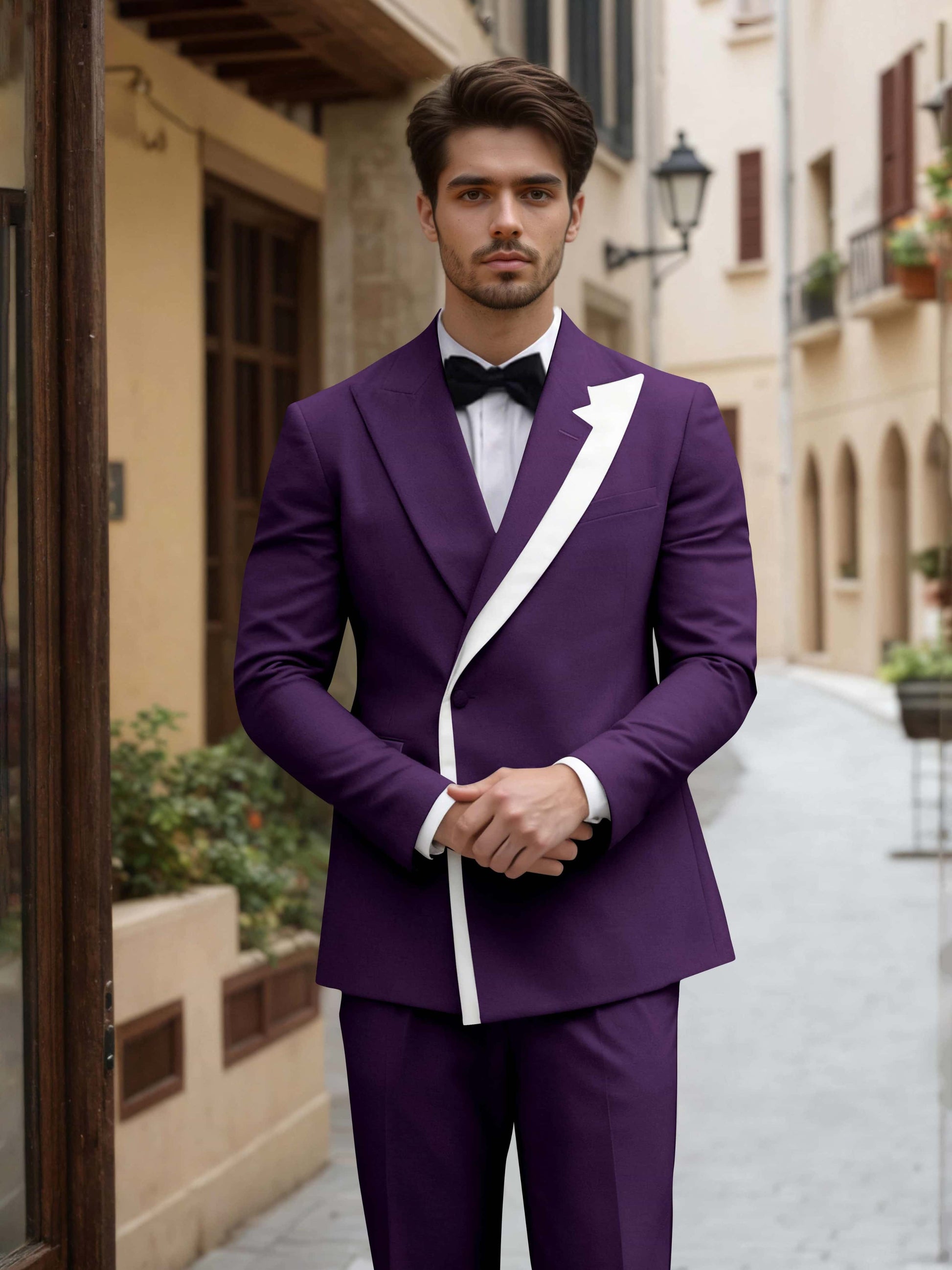 Trim Detail Timeless Peak Lapel Men's One Button 2 Pieces Wedding Suits