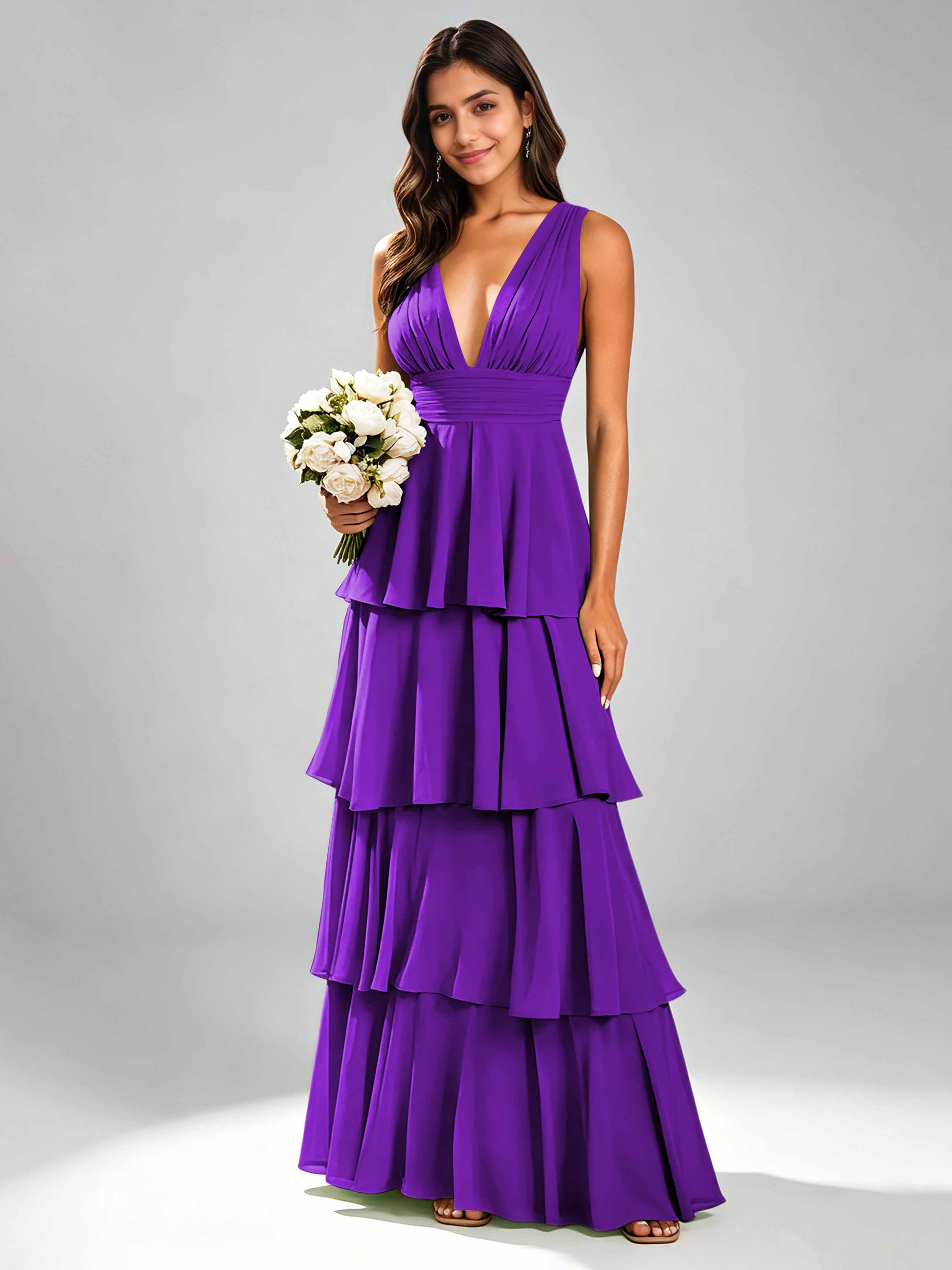 Tiered Chiffon Bridesmaid Dress for Wedding Garden Party