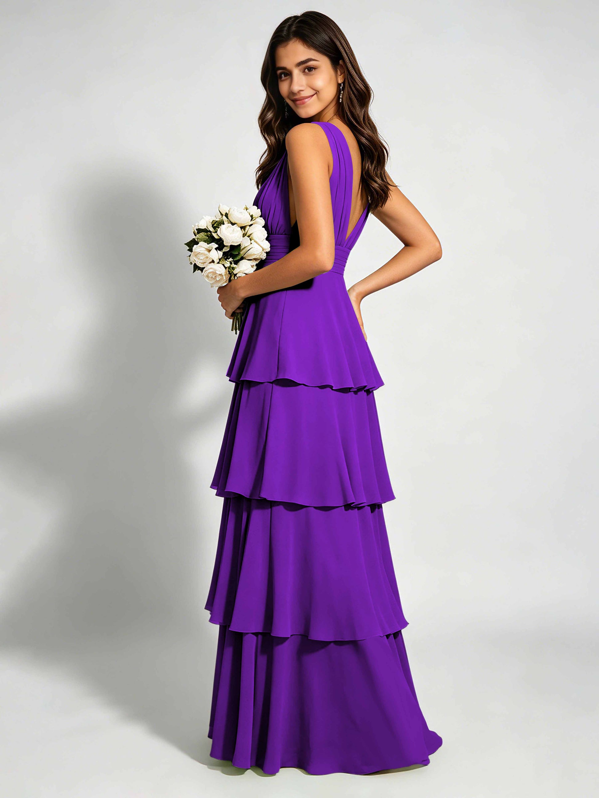 Tiered Chiffon Bridesmaid Dress for Wedding Garden Party