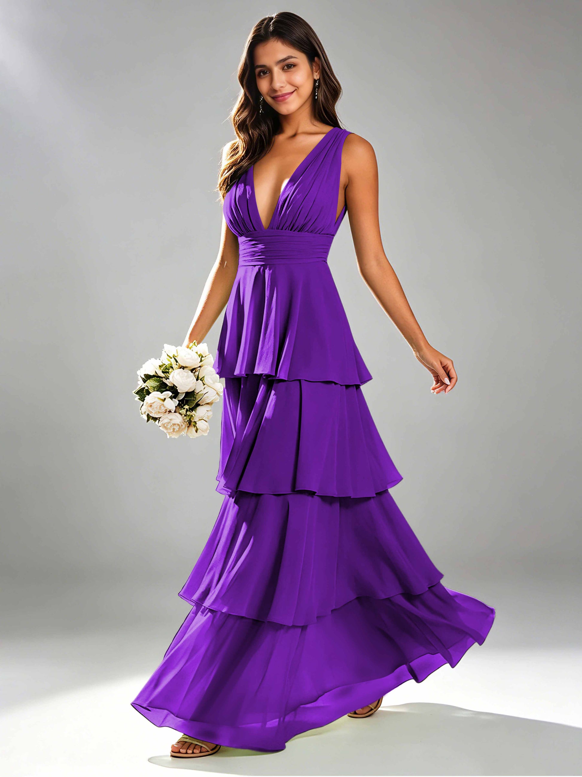 Tiered Chiffon Bridesmaid Dress for Wedding Garden Party