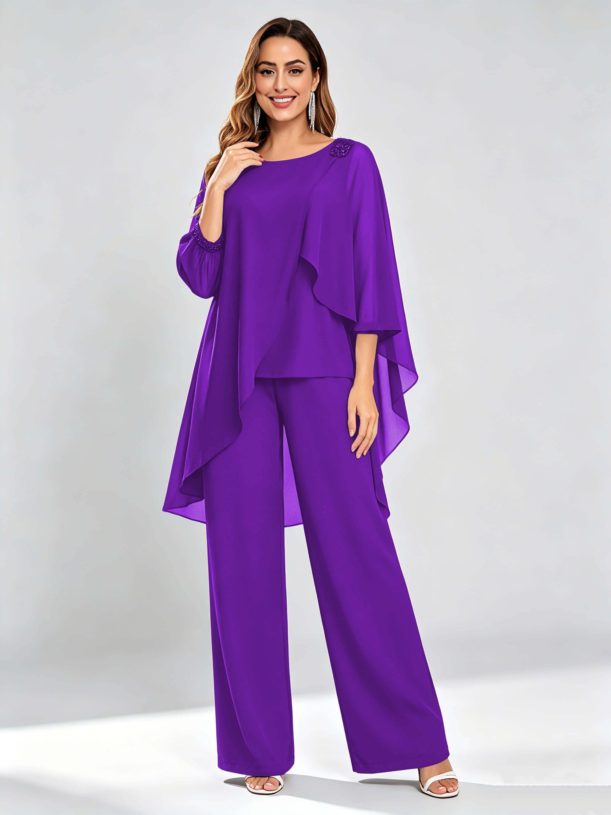 Asymmetric Chiffon 2 Pieces Mother of The Bride Pant Suits
